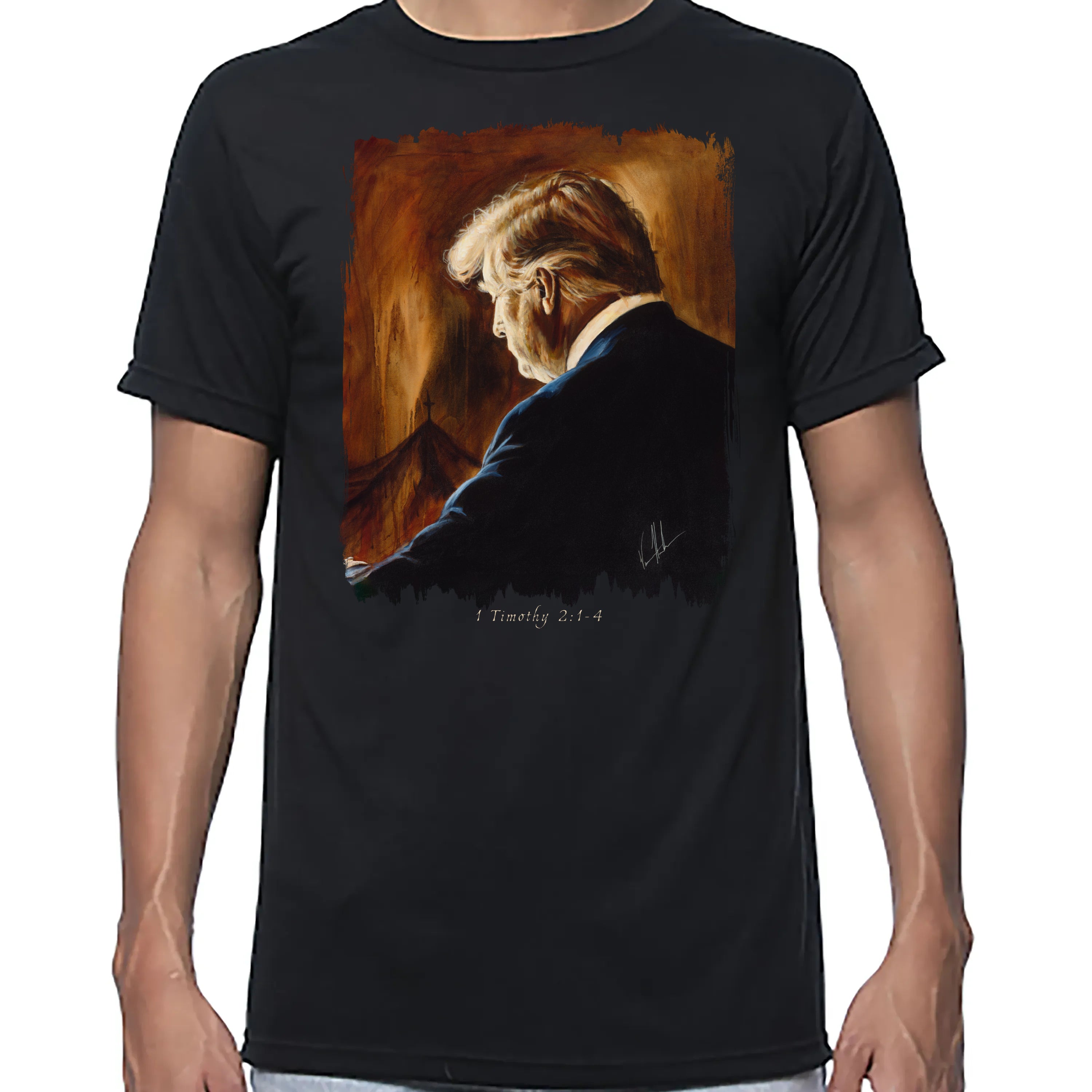 Prayers For Our President - For Such A Time As This - Unisex T (Premium Organic Fabric) Vanessa Horabuena Bamboo Black Small