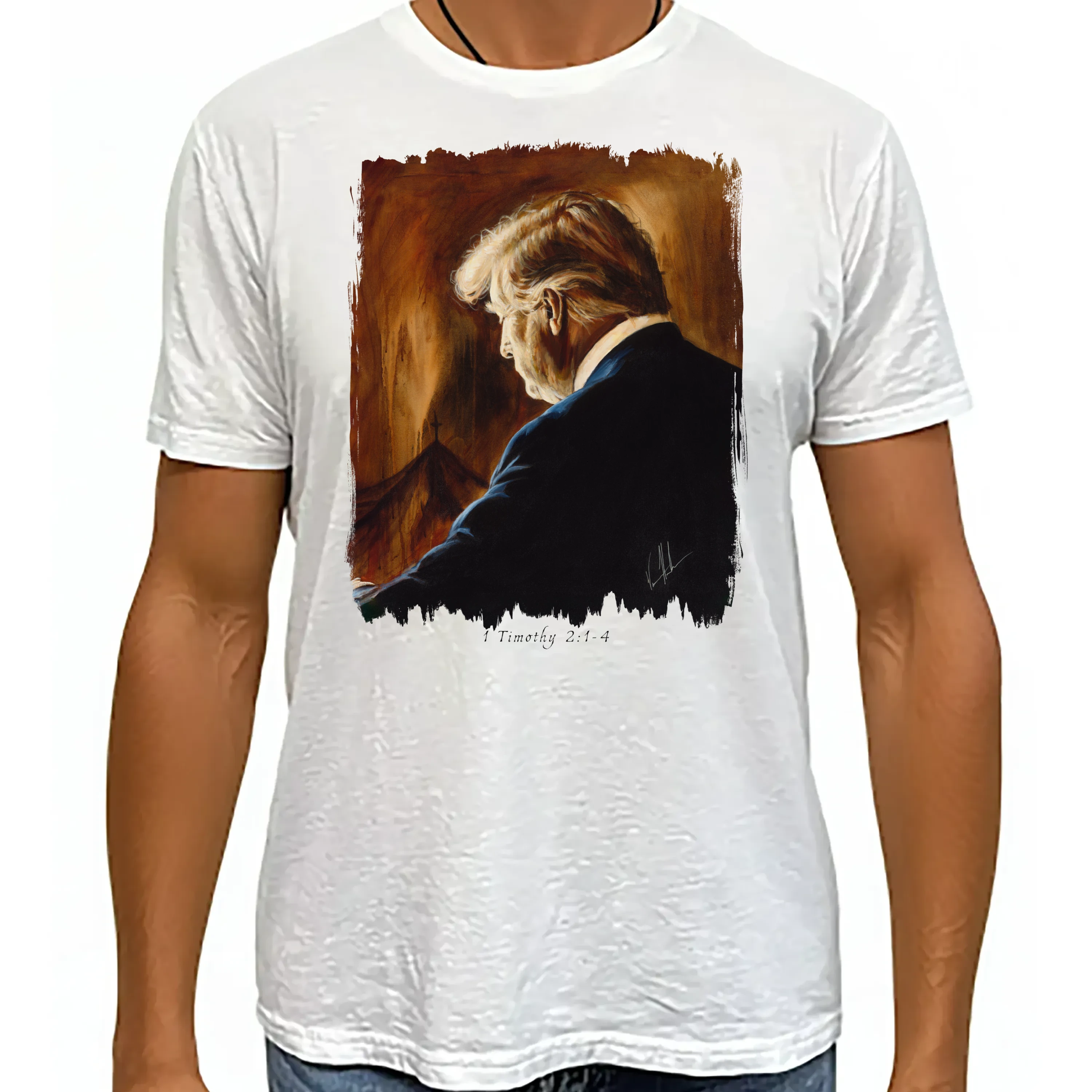 Prayers For Our President - For Such A Time As This - Unisex T (Premium Organic Fabric) Vanessa Horabuena Bamboo White Small
