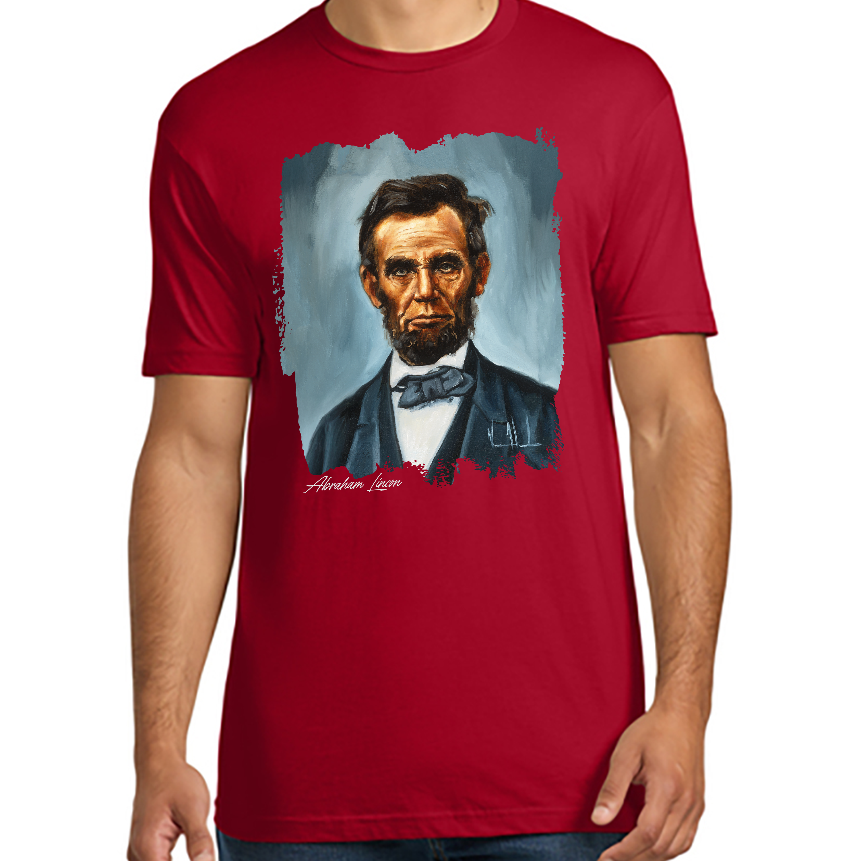 Abraham Lincoln - 4th of July - Unisex T (Premium Organic Fabric) Vanessa Horabuena Cotton Red Small