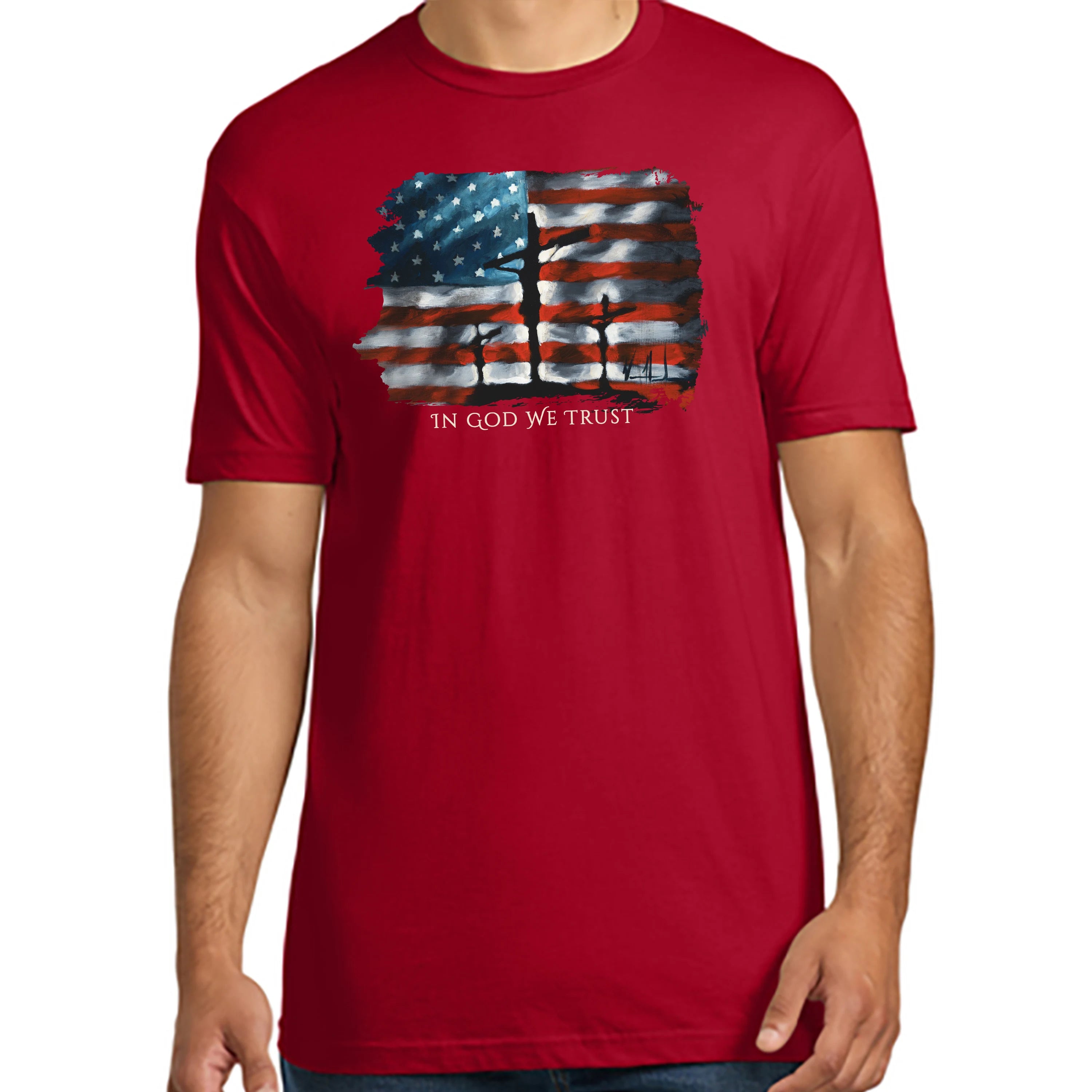 Unisex T Organic Cotton - In God We Trust - (4th of July) Organic Cotton Vanessa Horabuena Short Sleeve Red XS