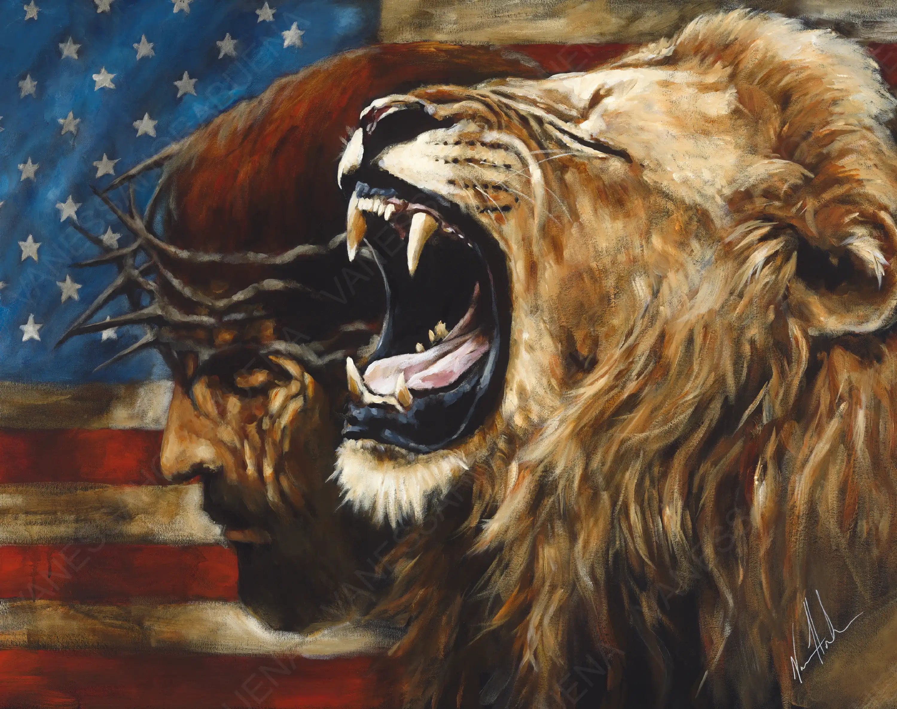 Return of a Nation (Hand Embellished Canvas Print) Lion Art Print, Patriotic Art Print Vanessa Horabuena