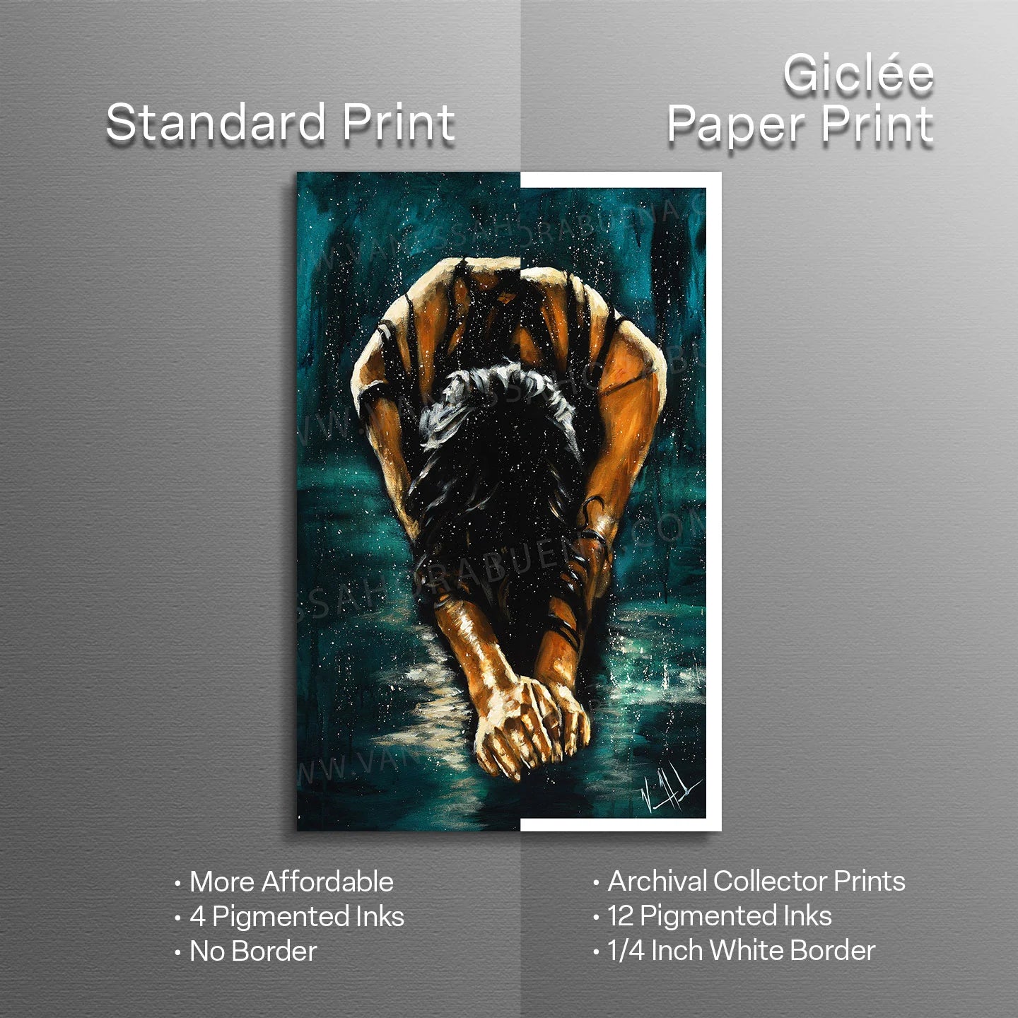 The Art of Surrender - Teal Background Women's Art Print Vanessa Horabuena