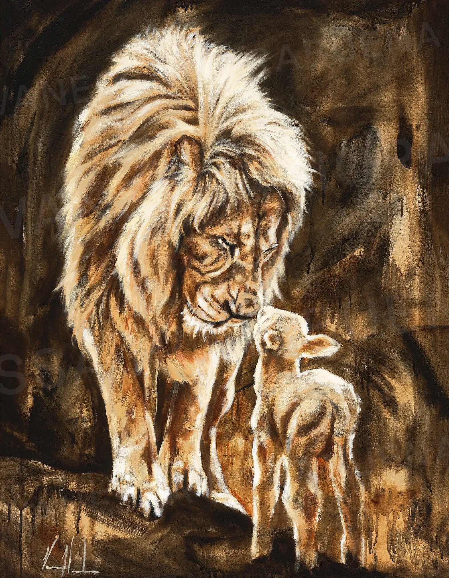 The Heart of God (Brown Background) Lion Art Print Vanessa Horabuena