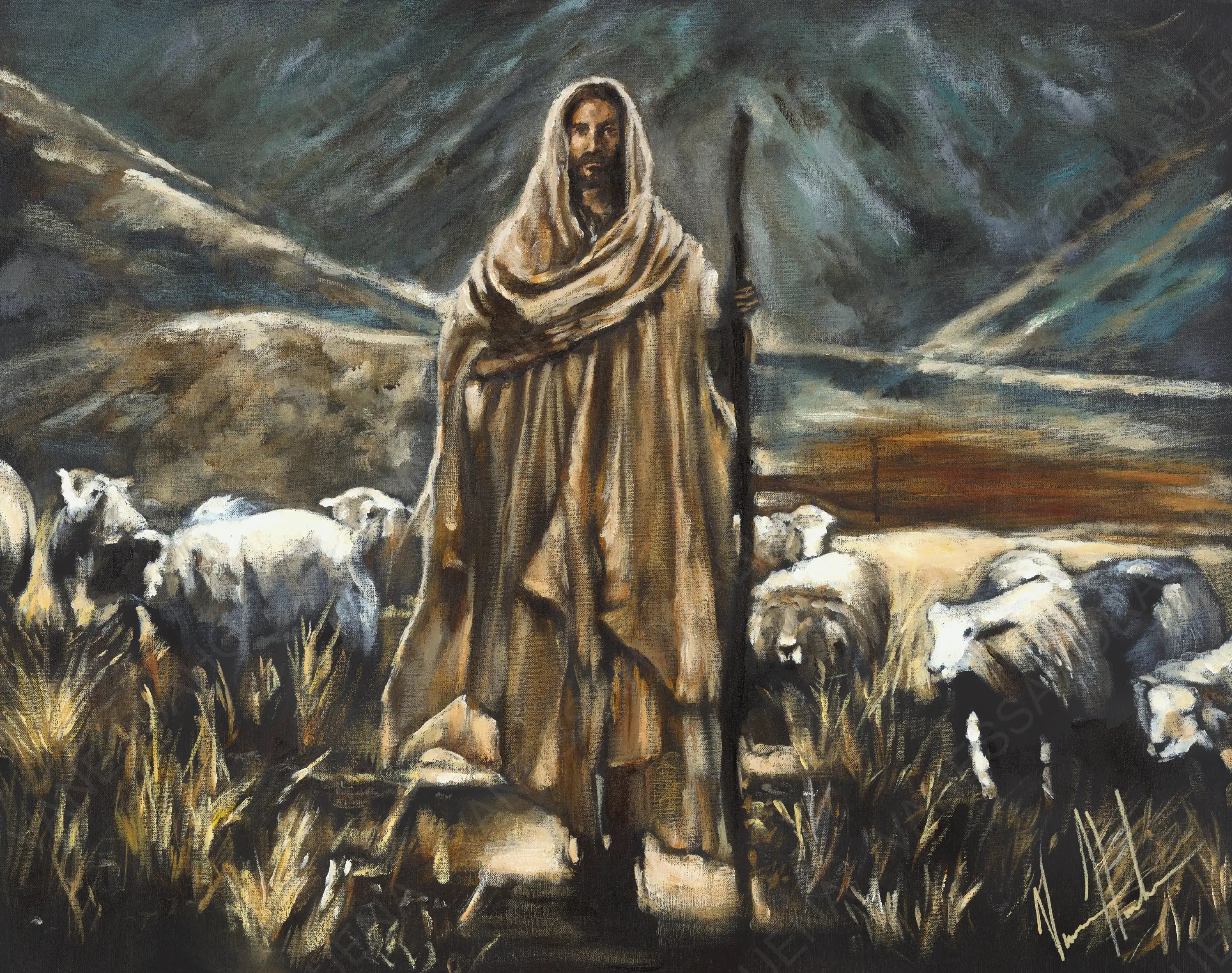 The Lord is My Shepherd (Hand Embellished Canvas Print) Jesus Art Print Vanessa Horabuena