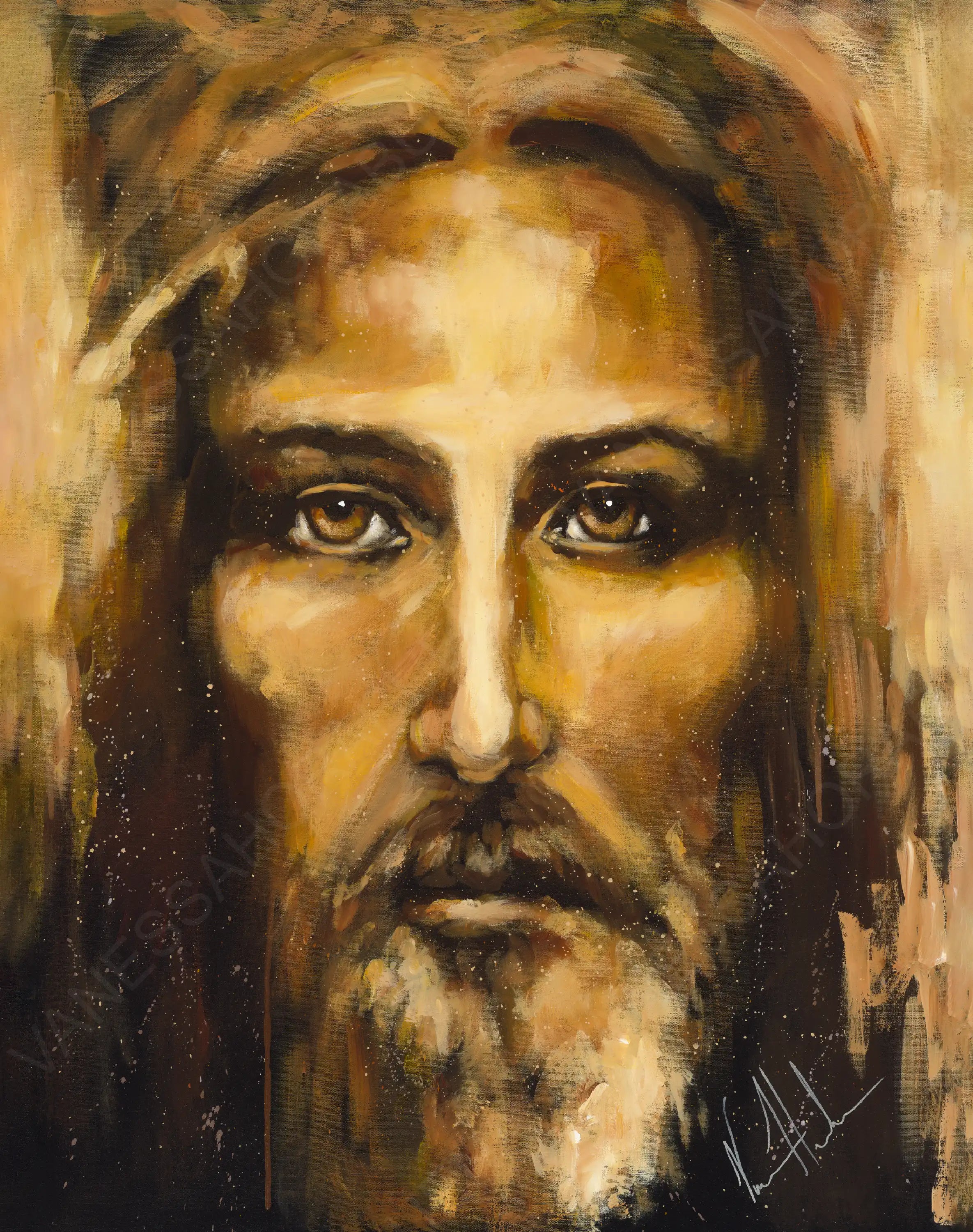 The Shroud of Turin - Resurrection Light (Hand Embellished Canvas Print) Jesus Art Print Vanessa Horabuena