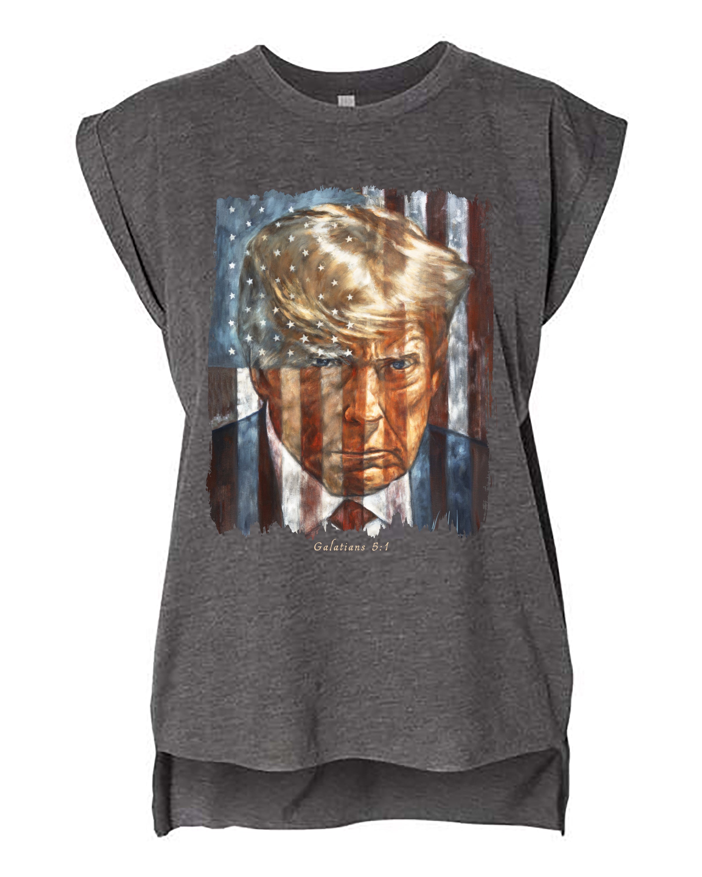The Cost of Freedom - Ladies Rolled Sleeve Muscle T-Shirt Poly-Blend Vanessa Horabuena Dark Grey Heather Small