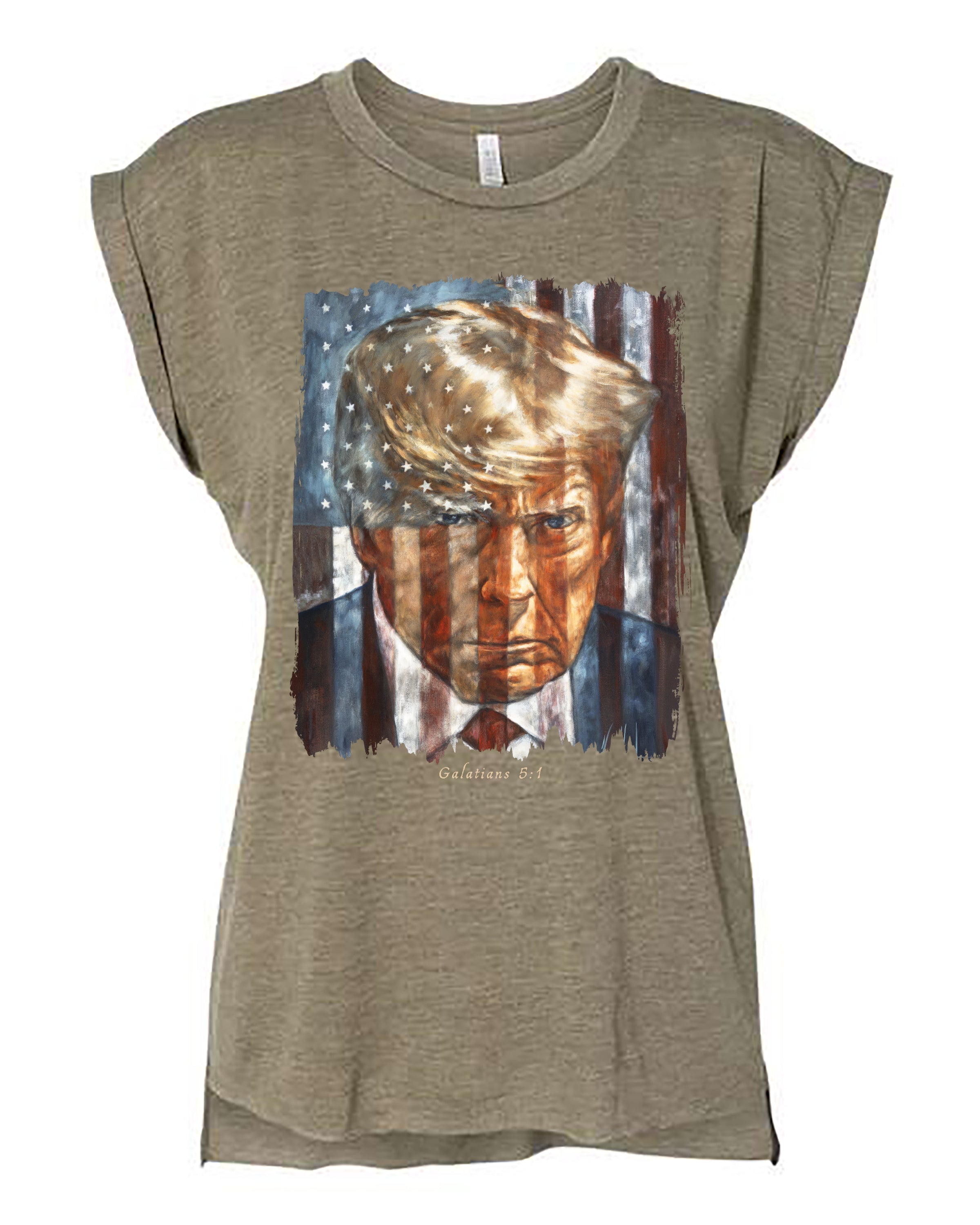 The Cost of Freedom - Ladies Rolled Sleeve Muscle T-Shirt Poly-Blend Vanessa Horabuena Olive Small
