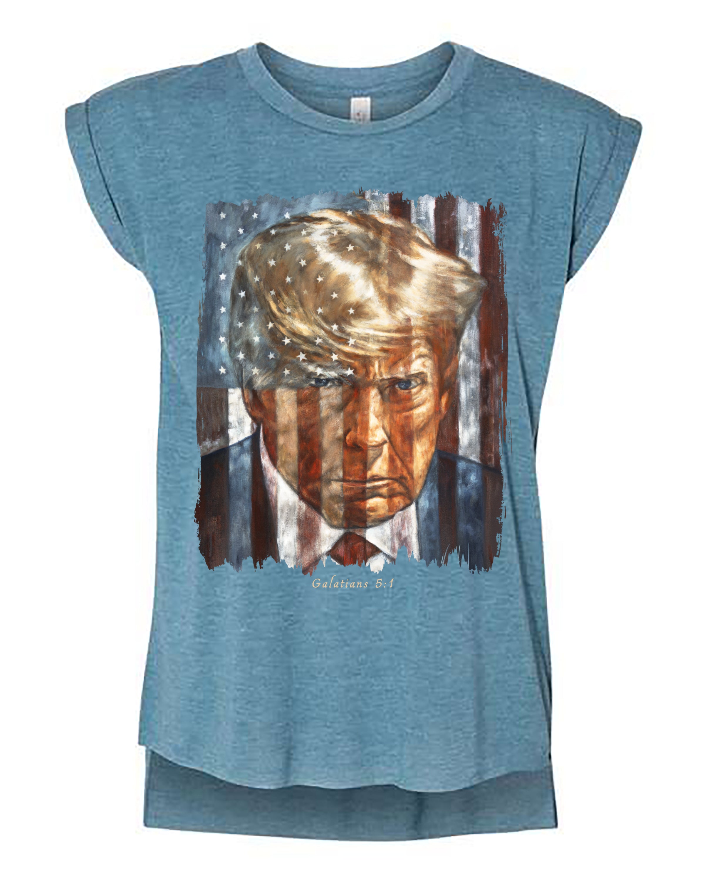 The Cost of Freedom - Ladies Rolled Sleeve Muscle T-Shirt Poly-Blend Vanessa Horabuena Heather Teal Small