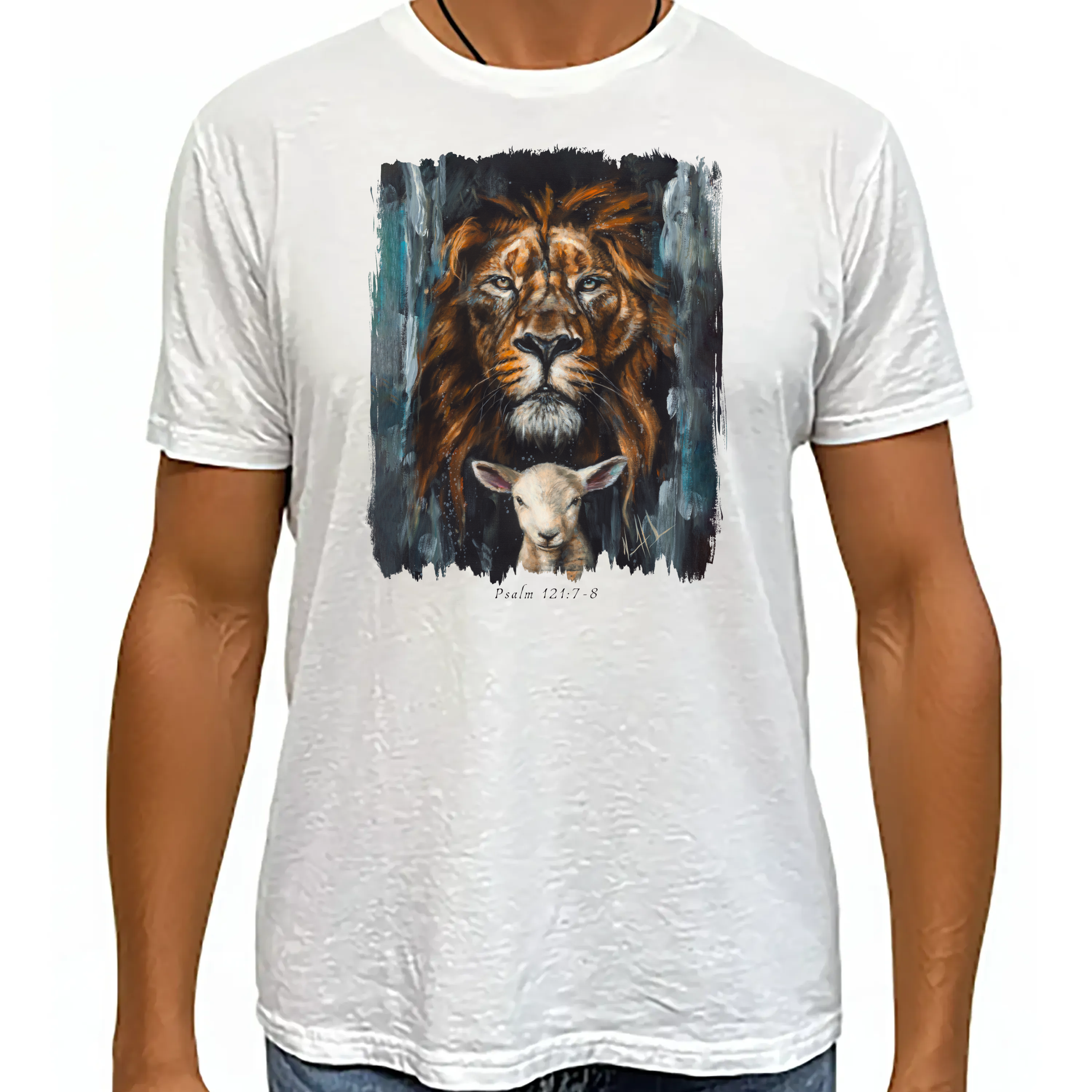 The Lion And Lamb Passover - Unisex T (Premium Organic Fabric) Vanessa Horabuena Bamboo White Small