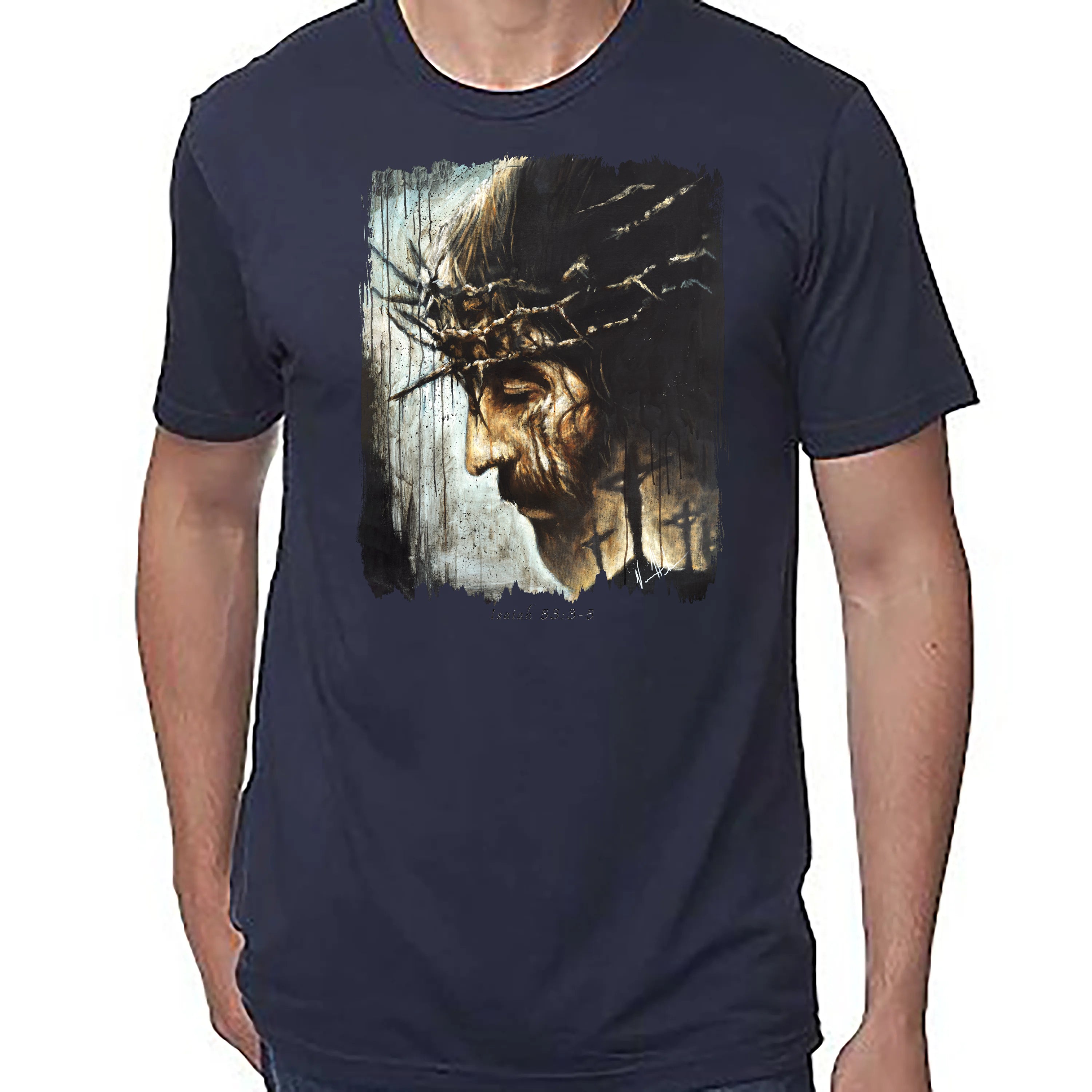 Redeemer's Love With Crosses - Unisex T (Premium Organic Fabric) Vanessa Horabuena Bamboo Midnight Blue Small