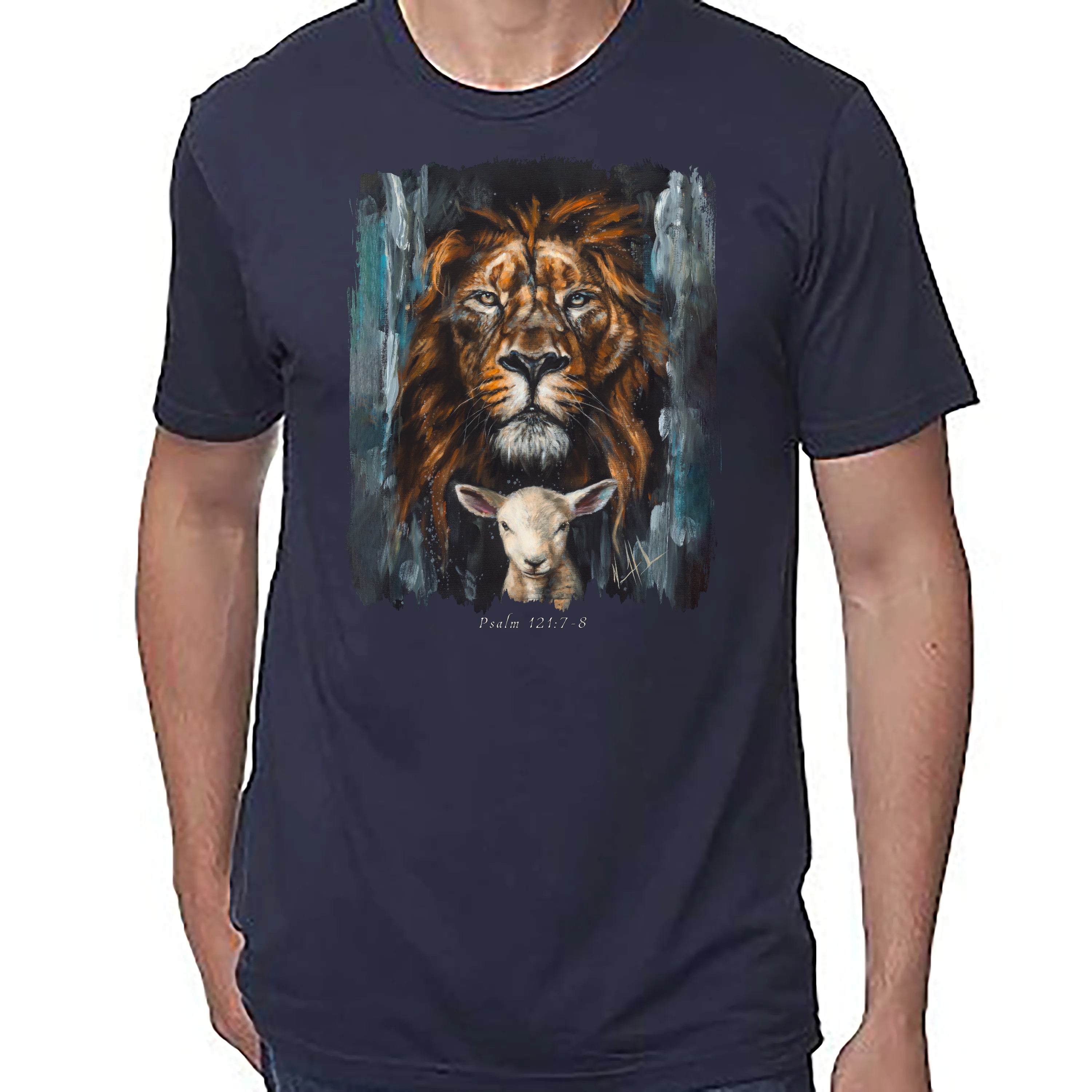 The Lion And Lamb Passover - Unisex T (Premium Organic Fabric) Vanessa Horabuena Bamboo Midnight Blue Small
