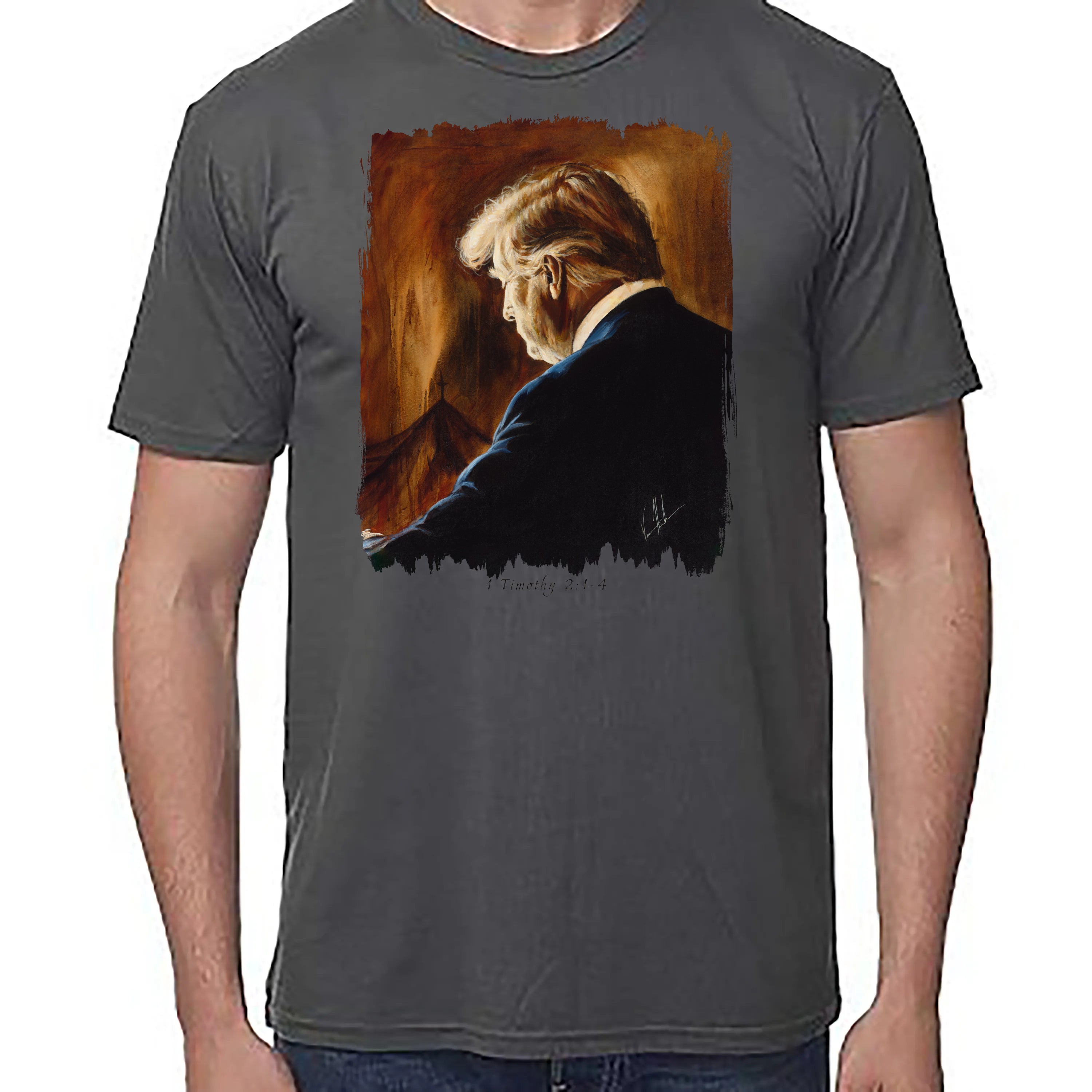 Prayers For Our President - For Such A Time As This - Unisex T (Premium Organic Fabric) Vanessa Horabuena Bamboo Pewter Small