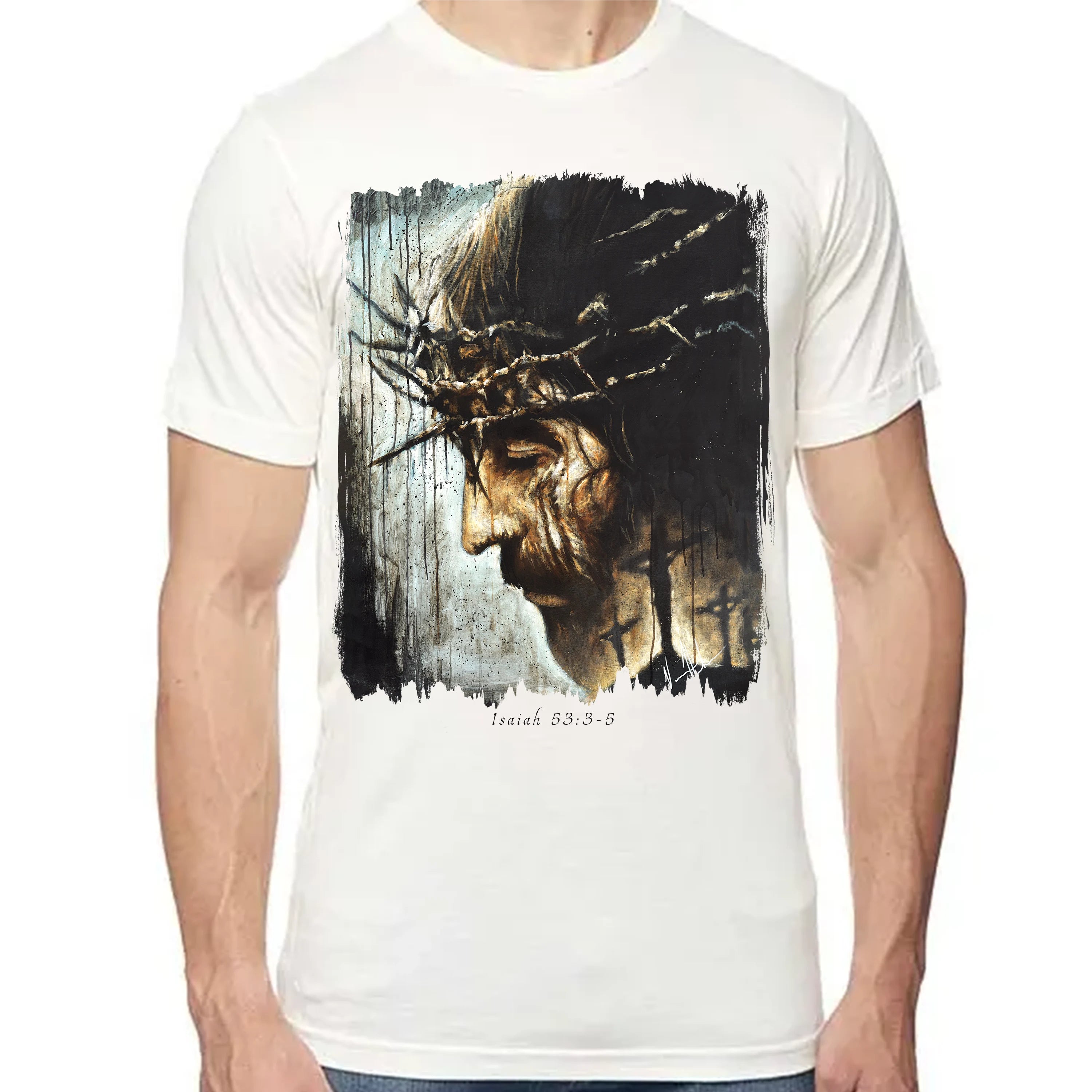 Redeemer's Love With Crosses - Unisex T (Premium Organic Fabric) Vanessa Horabuena Bamboo Natural Small