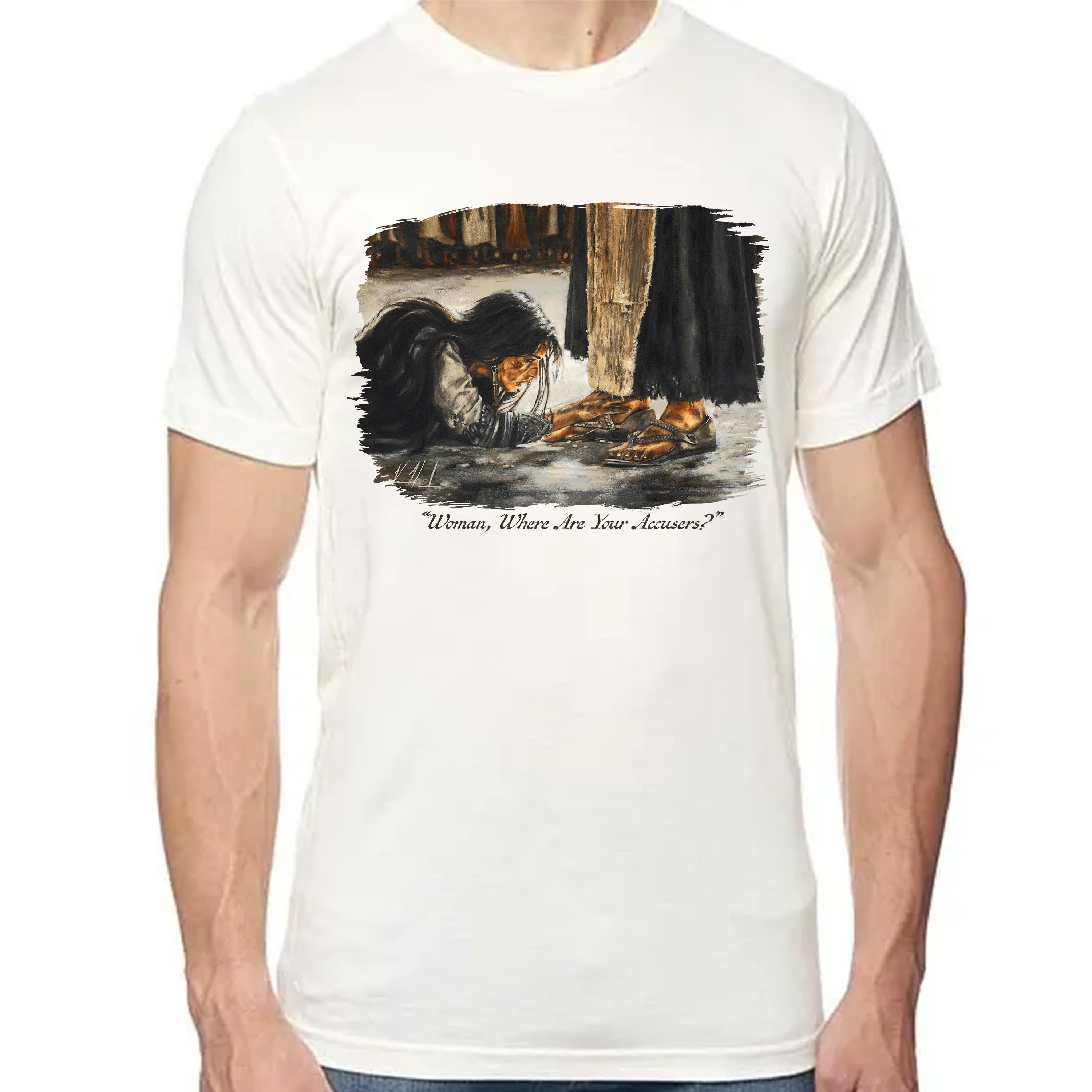 Woman, Where Are Your Accusers? - Unisex T (Premium Organic Fabric) Vanessa Horabuena Bamboo Natural Small