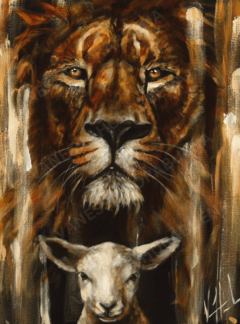 The Lion and Lamb Passover (Fall Collection) (Hand Embellished Canvas Print) Lion Art Print Vanessa Horabuena