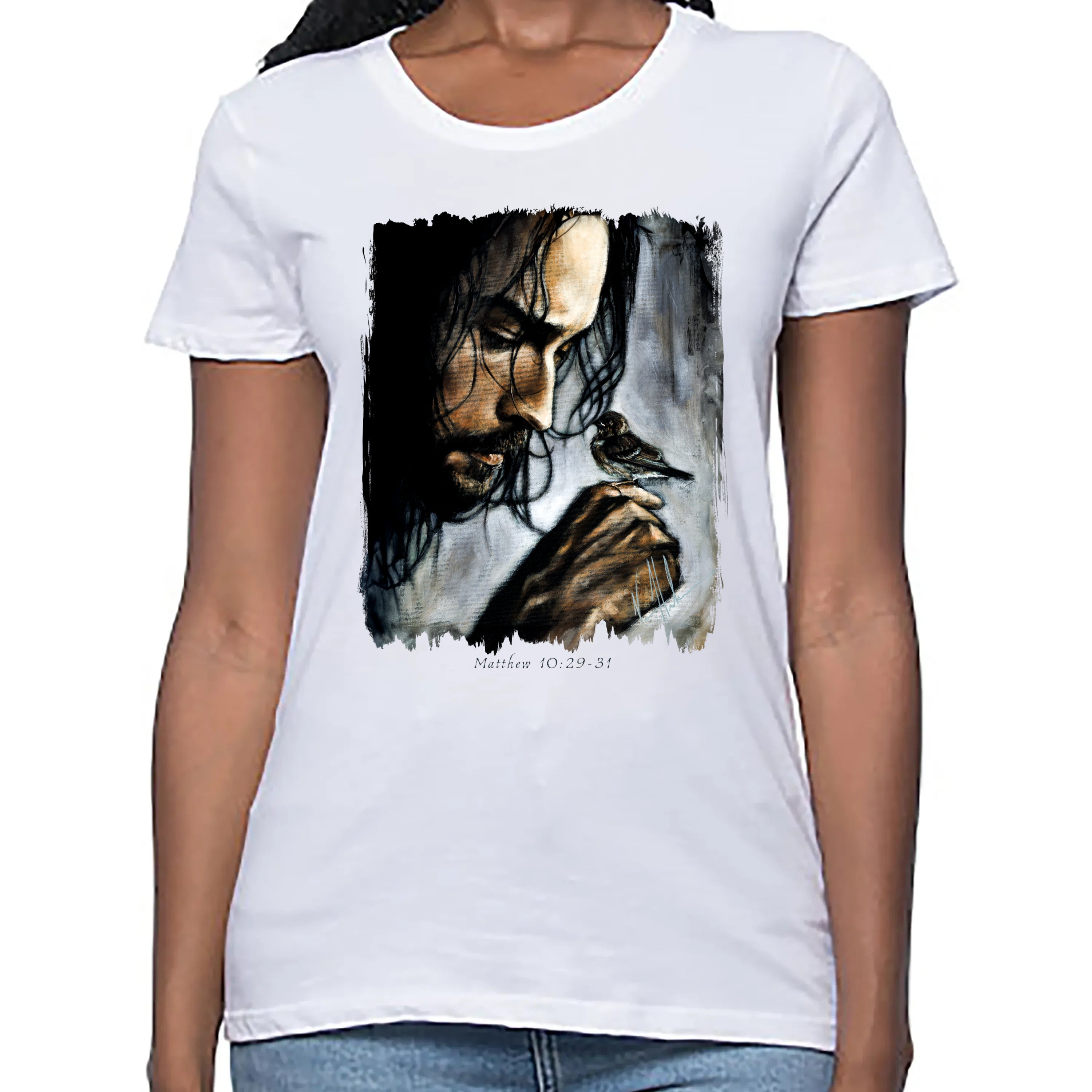 Watcher of the Sparrow - Women's T (Organic Bamboo) Organic Bamboo Vanessa Horabuena Short Sleeve Frost (White) XS