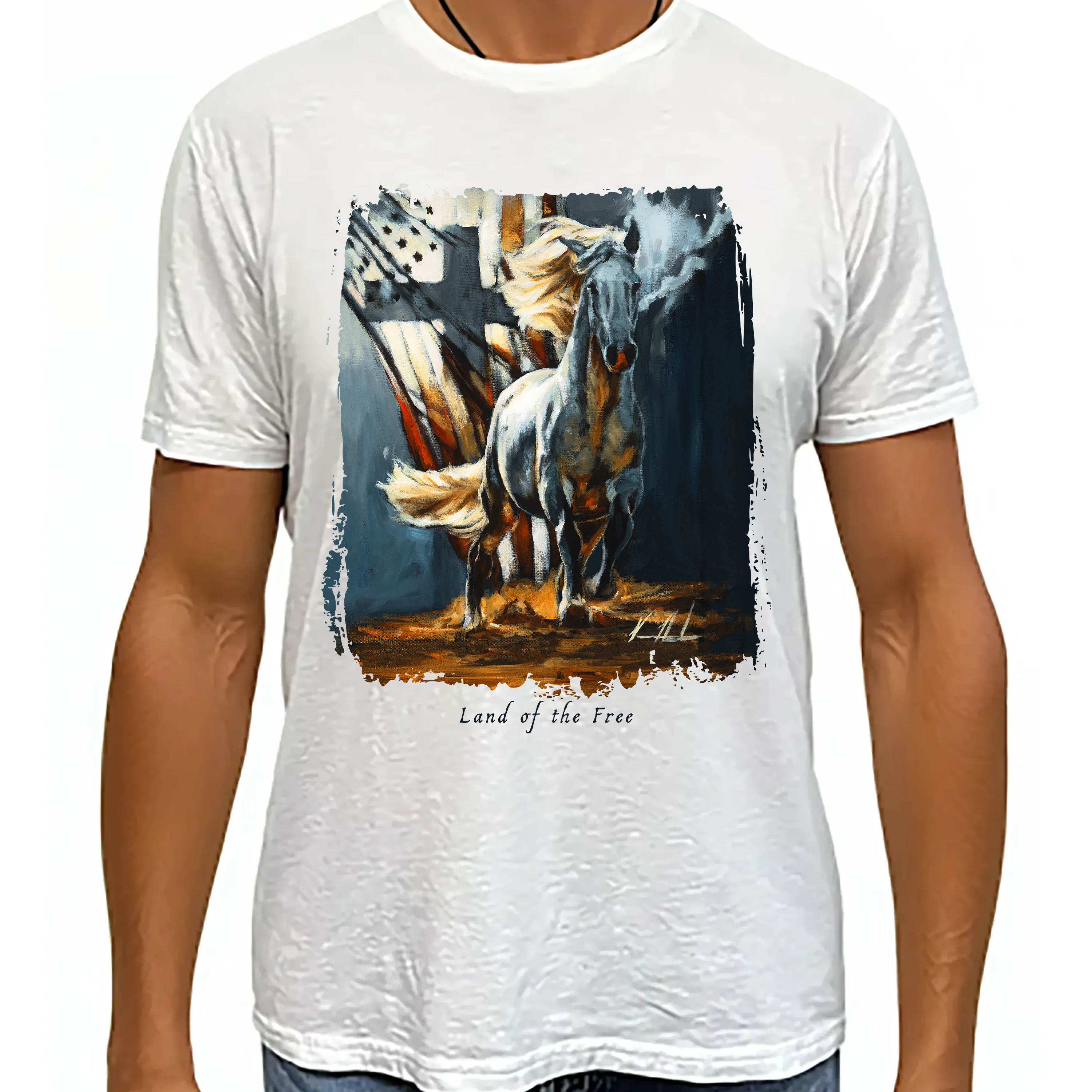 Land Of The Free - 4th of July - Unisex T (Premium Organic Fabric) Vanessa Horabuena Bamboo White Small