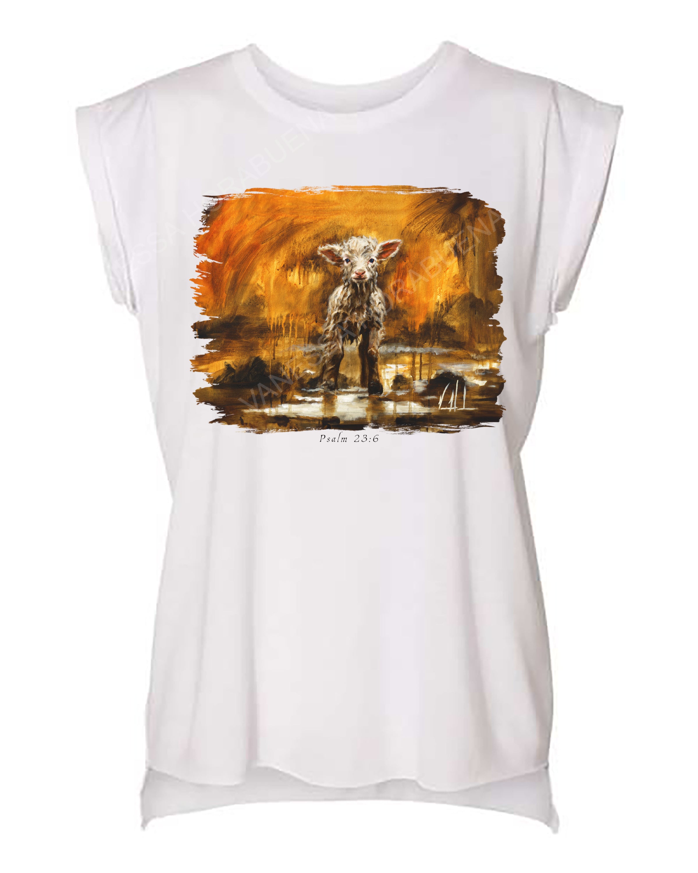 Your Love Never Fails - Ladies Rolled Sleeve Muscle T-Shirt Poly-Blend Vanessa Horabuena White Small