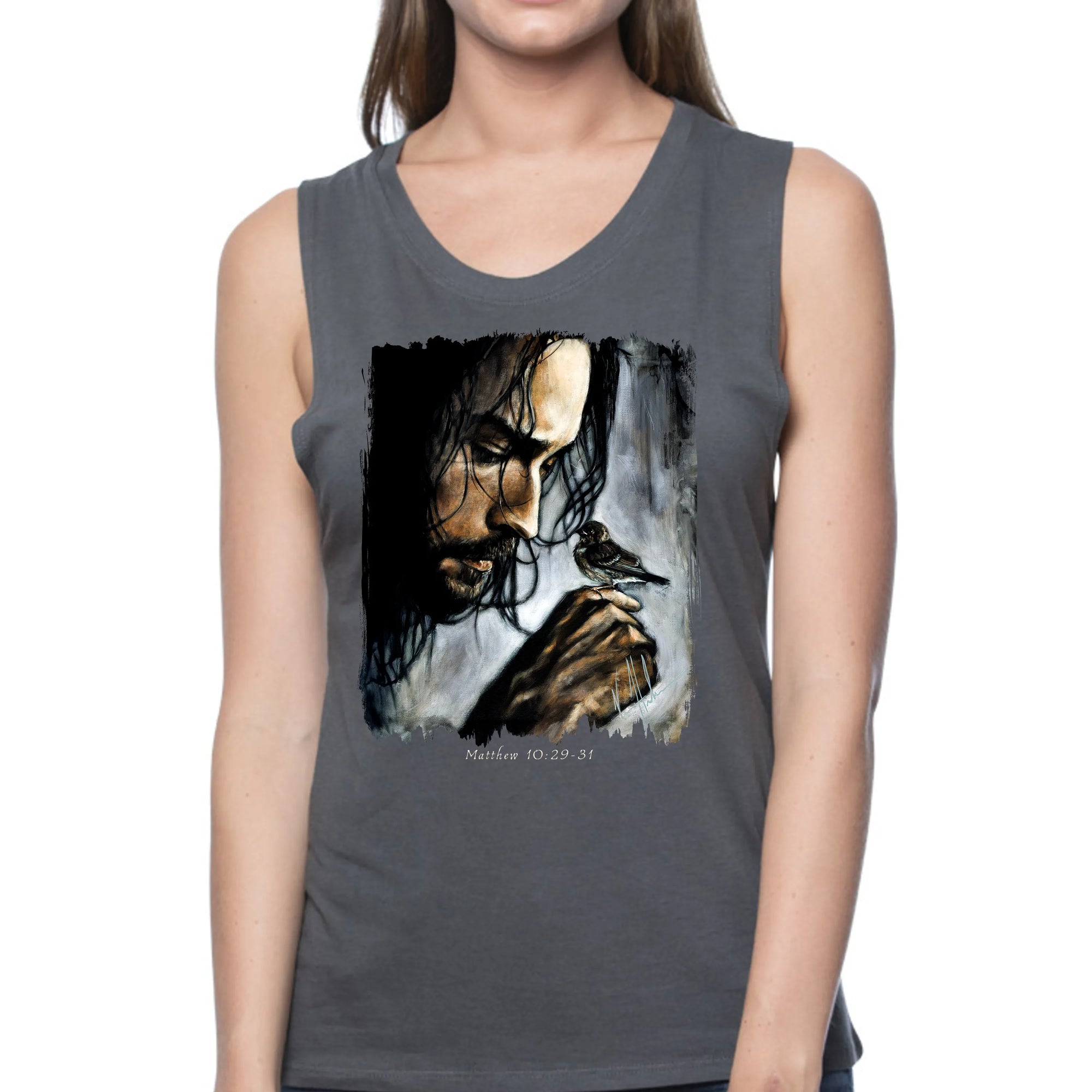 Watcher of the Sparrow - Women's Tank Top (Organic Bamboo) Organic Bamboo Vanessa Horabuena Short Sleeve Pewter (Grey) XS