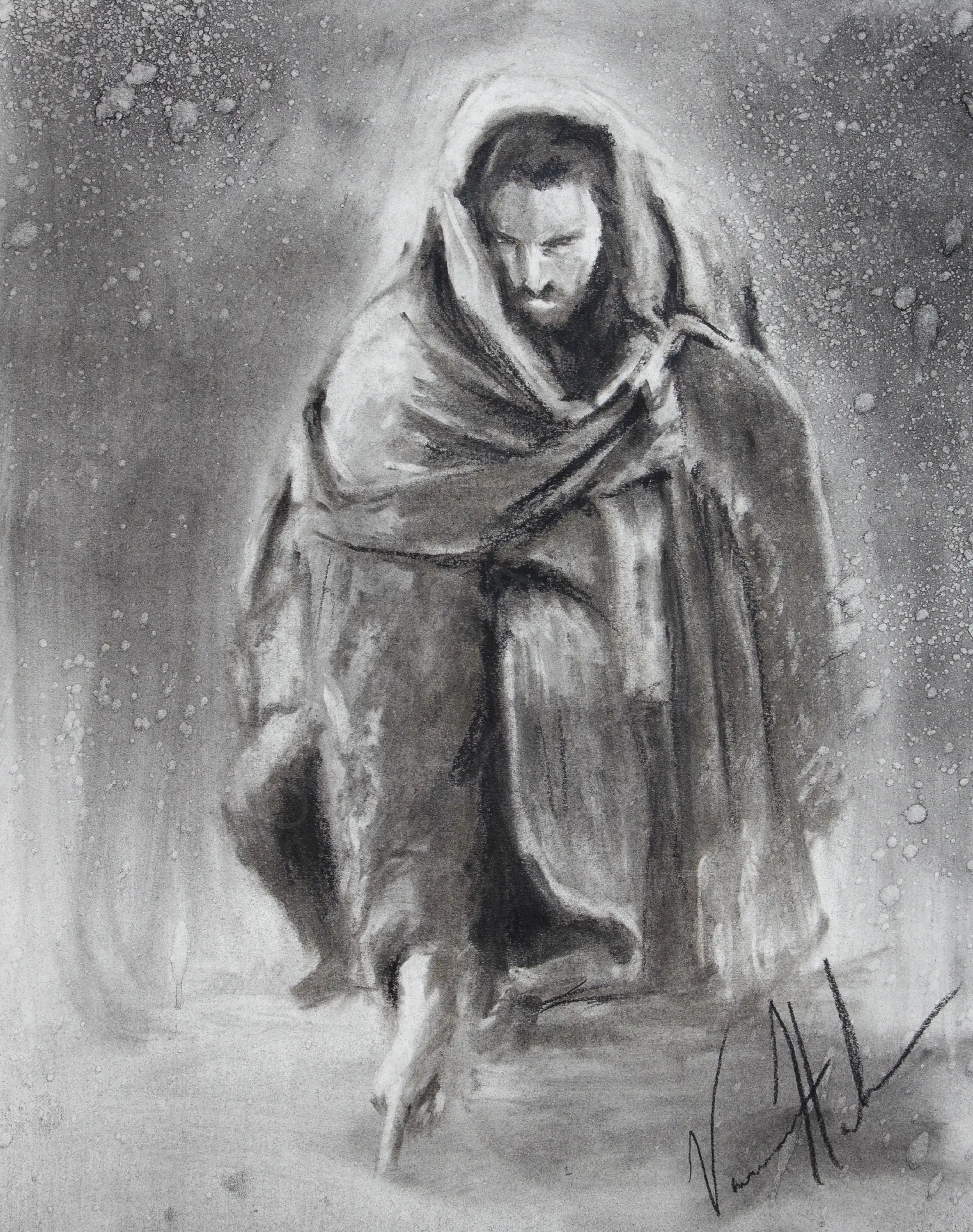 Writing in the Sand (Sketch) (Hand Embellished Canvas Print) Jesus Art Print Vanessa Horabuena