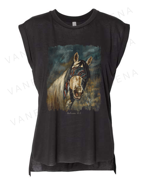Blind Faith - Ladies Rolled Sleeve Muscle T-Shirt Poly-Blend Vanessa Horabuena Black Small