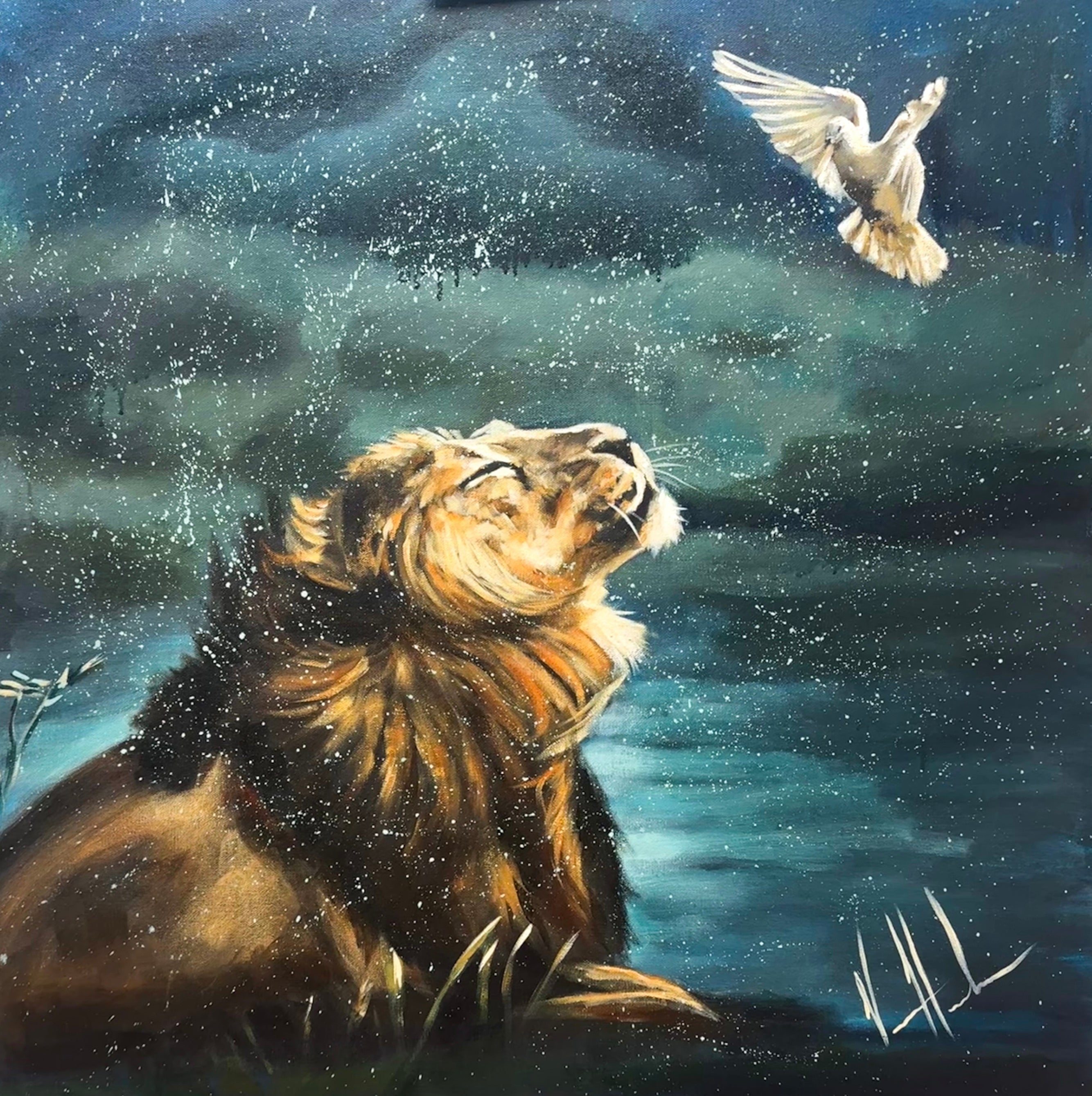 Divine Freedom (Hand Embellished Canvas Print) Lion Art Print Vanessa Horabuena