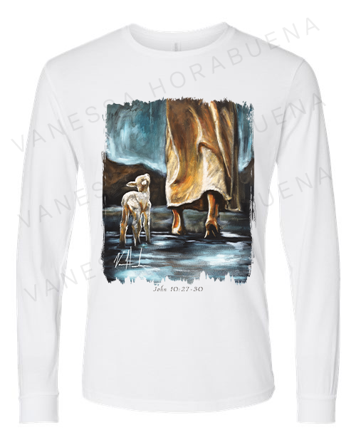 My Sheep Listen to My Voice - Unisex T-Shirt Poly-Blend Vanessa Horabuena Long Sleeve White Small