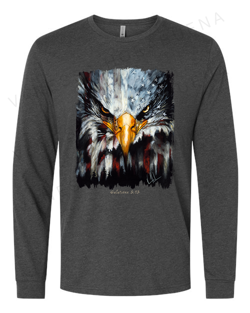 Stripes of Freedom - Unisex T-Shirt Poly-Blend Vanessa Horabuena Long Sleeve Charcoal Small