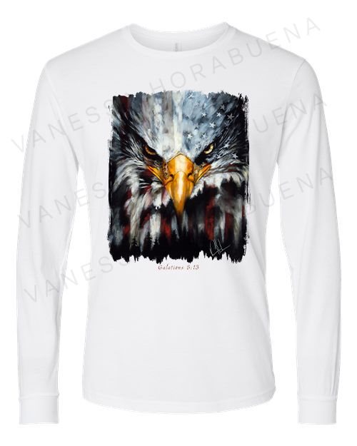 Stripes of Freedom - Unisex T-Shirt Poly-Blend Vanessa Horabuena Long Sleeve White Small