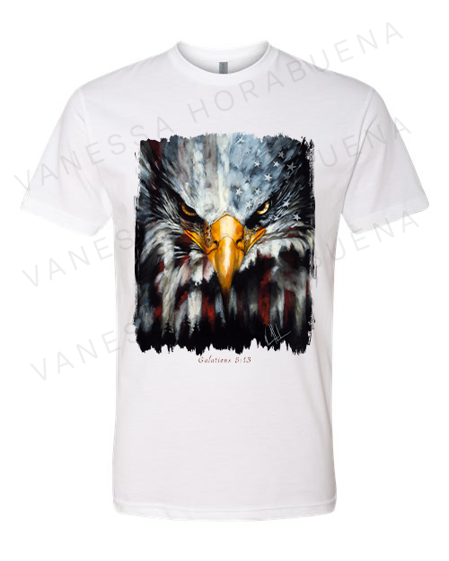 Stripes of Freedom - Unisex T-Shirt Poly-Blend Vanessa Horabuena Short Sleeve White Small