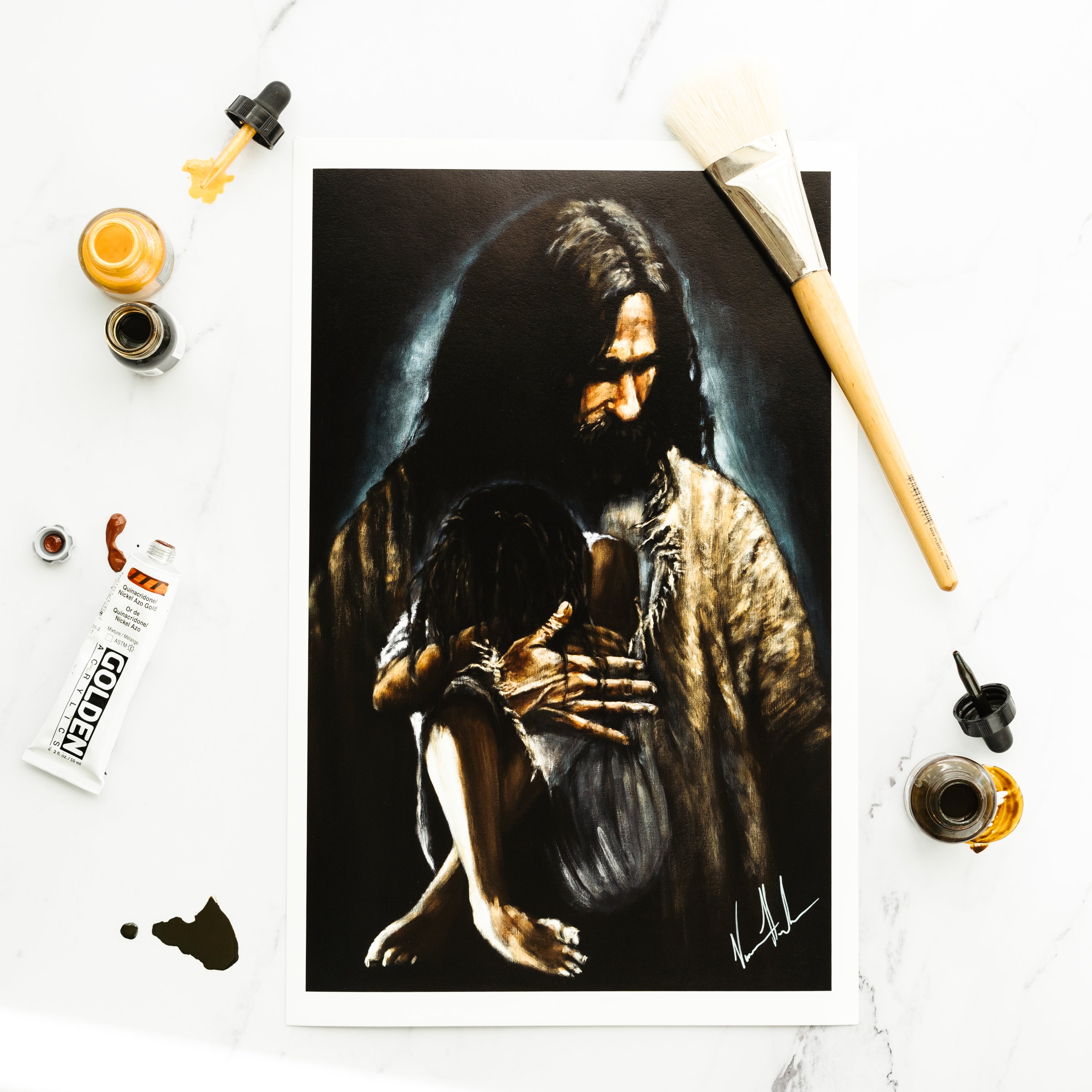 Close To His Heart (Hand Embellished Canvas Print) Women's Art Print, Jesus Art Print Vanessa Horabuena
