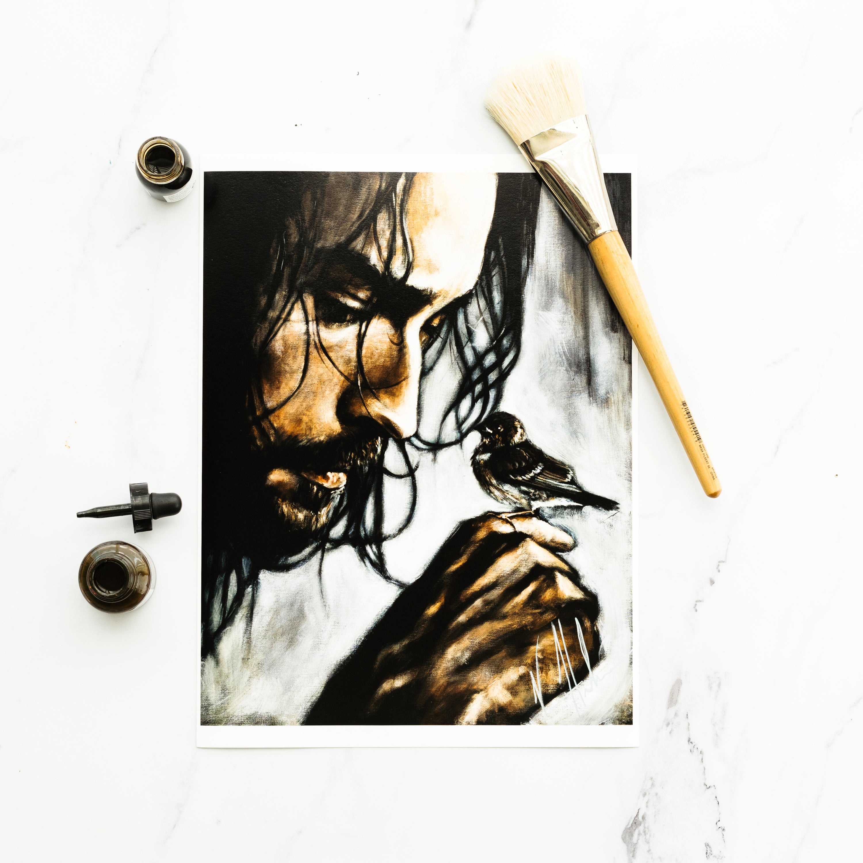 Watcher of the Sparrow (Hand Embellished Canvas Print) Jesus Art Print Vanessa Horabuena
