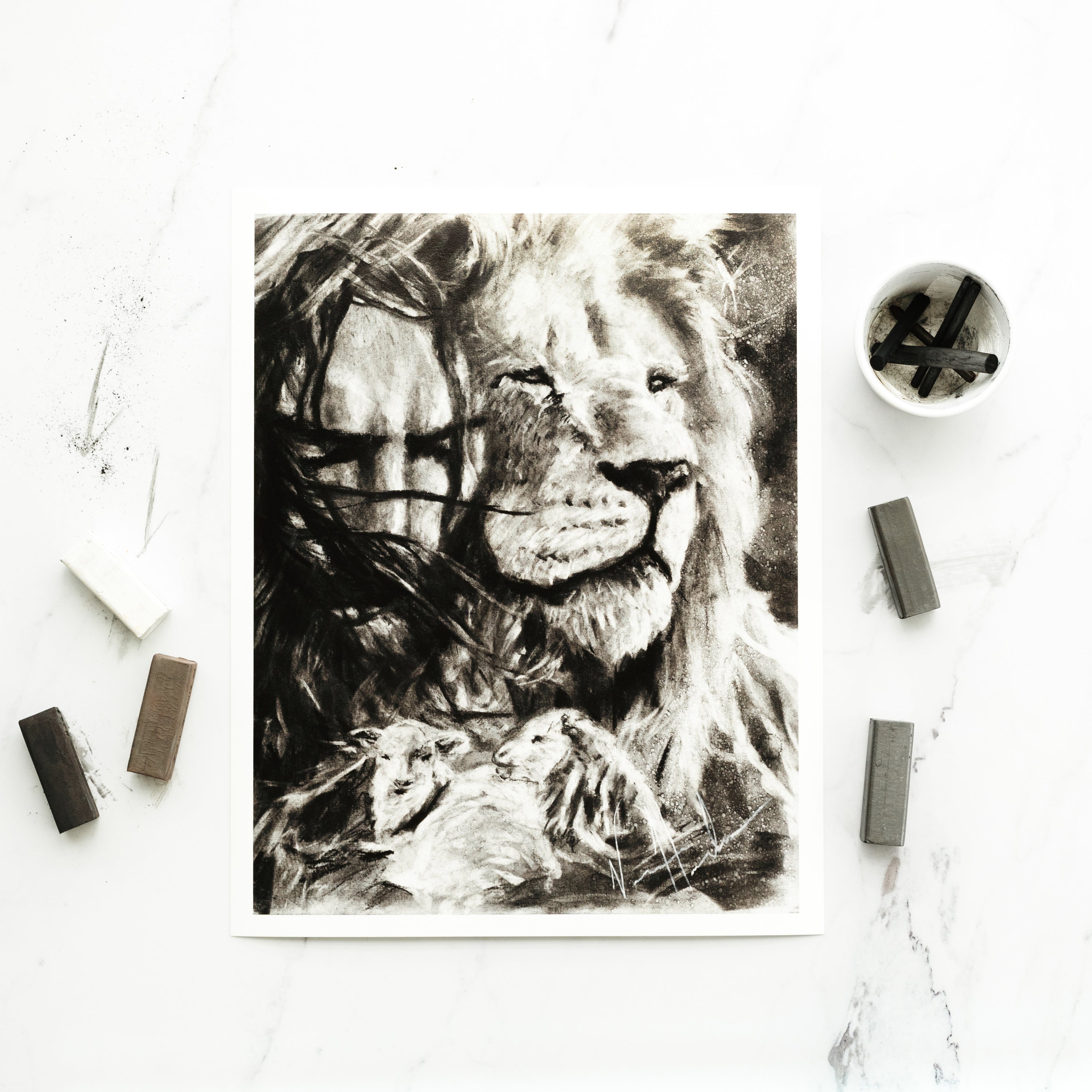 King and Shepherd (Sketch) Lion Art Print, Jesus Art Print Vanessa Horabuena