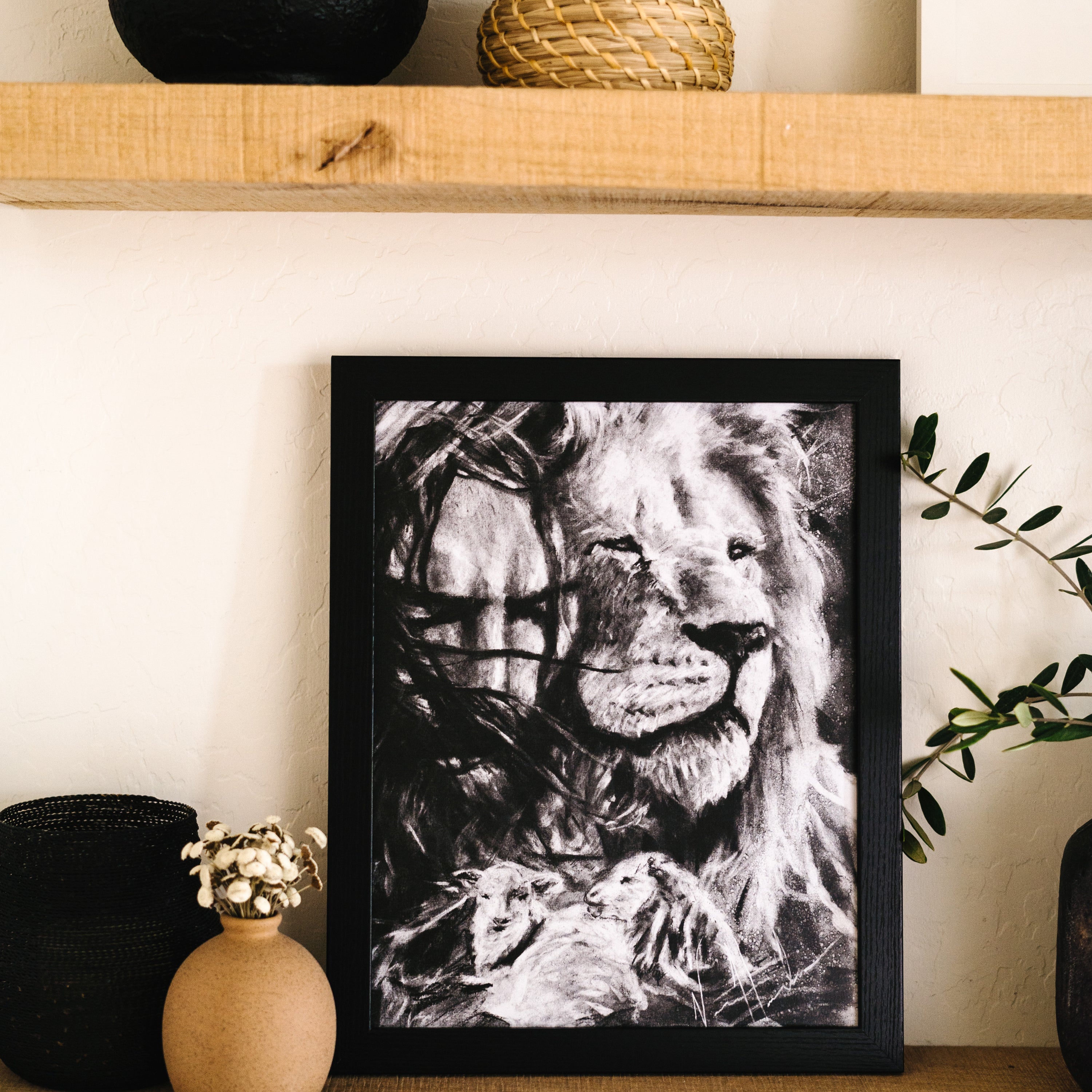 King and Shepherd (Sketch) Lion Art Print, Jesus Art Print Vanessa Horabuena
