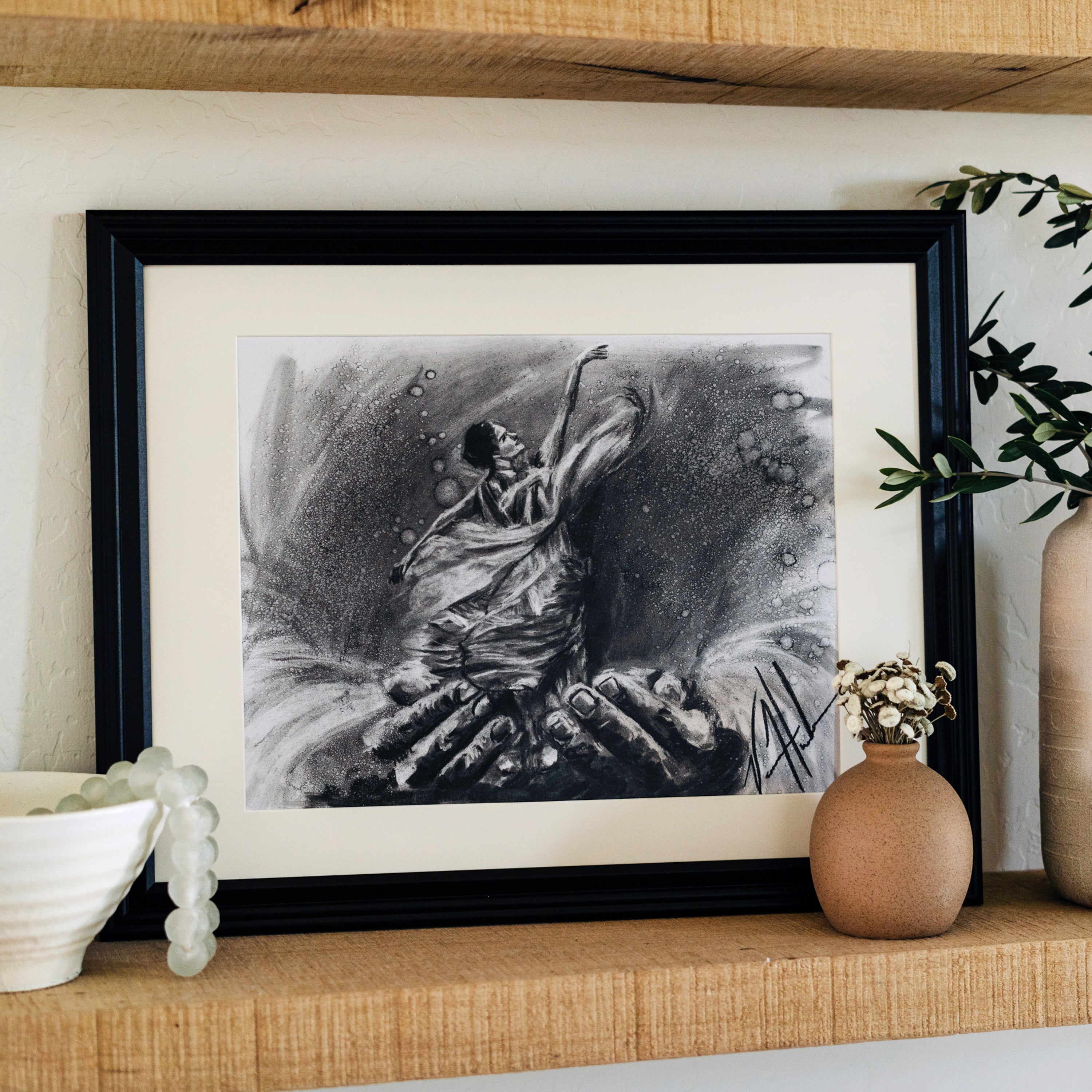 Endless Dance in the Father’s Hands (Sketch)(Hand Embellished Canvas Print) Women's Art Print Vanessa Horabuena