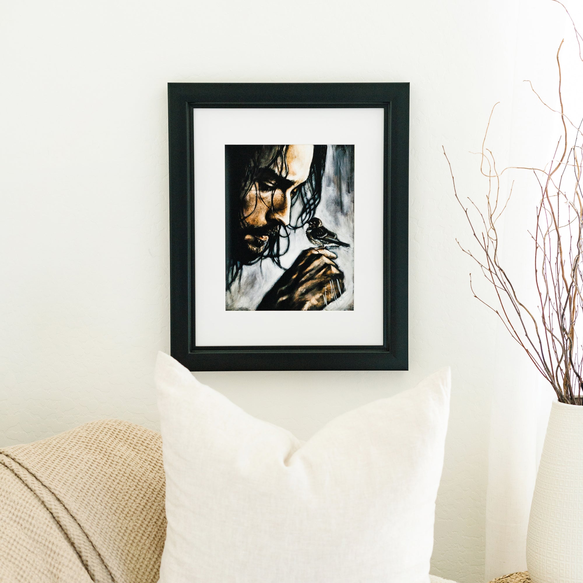 Watcher of the Sparrow (Hand Embellished Canvas Print) Jesus Art Print Vanessa Horabuena