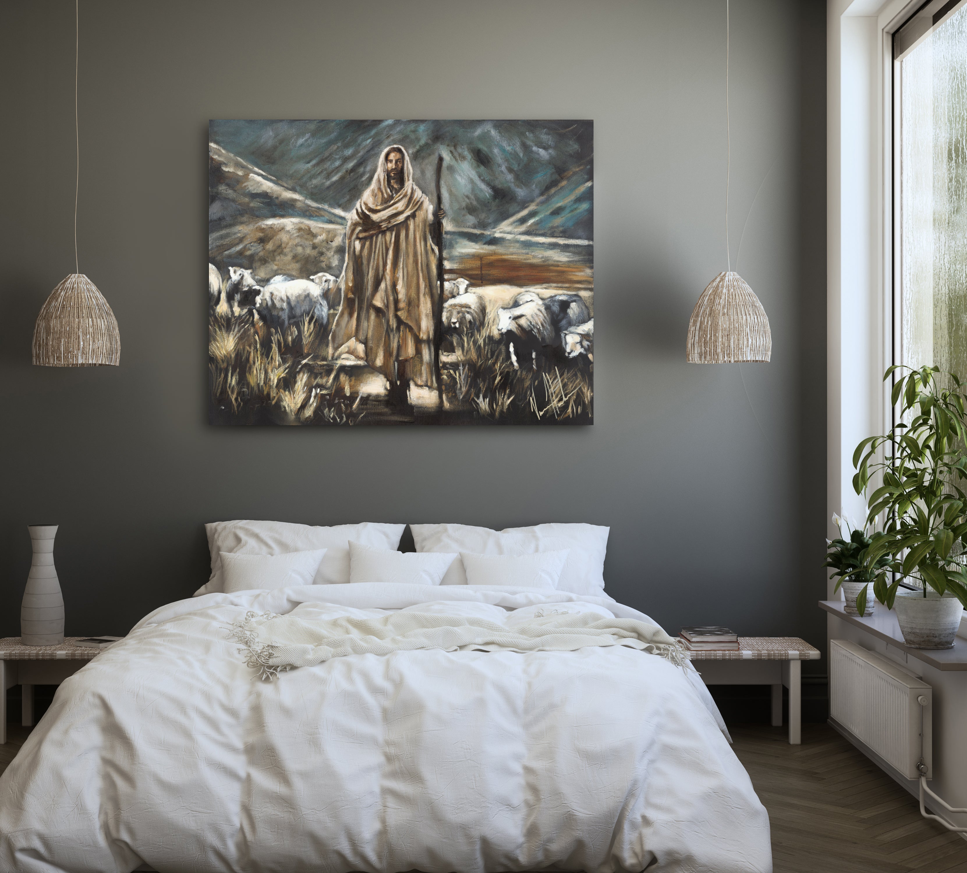 The Lord is My Shepherd (Hand Embellished Canvas Print) Jesus Art Print Vanessa Horabuena