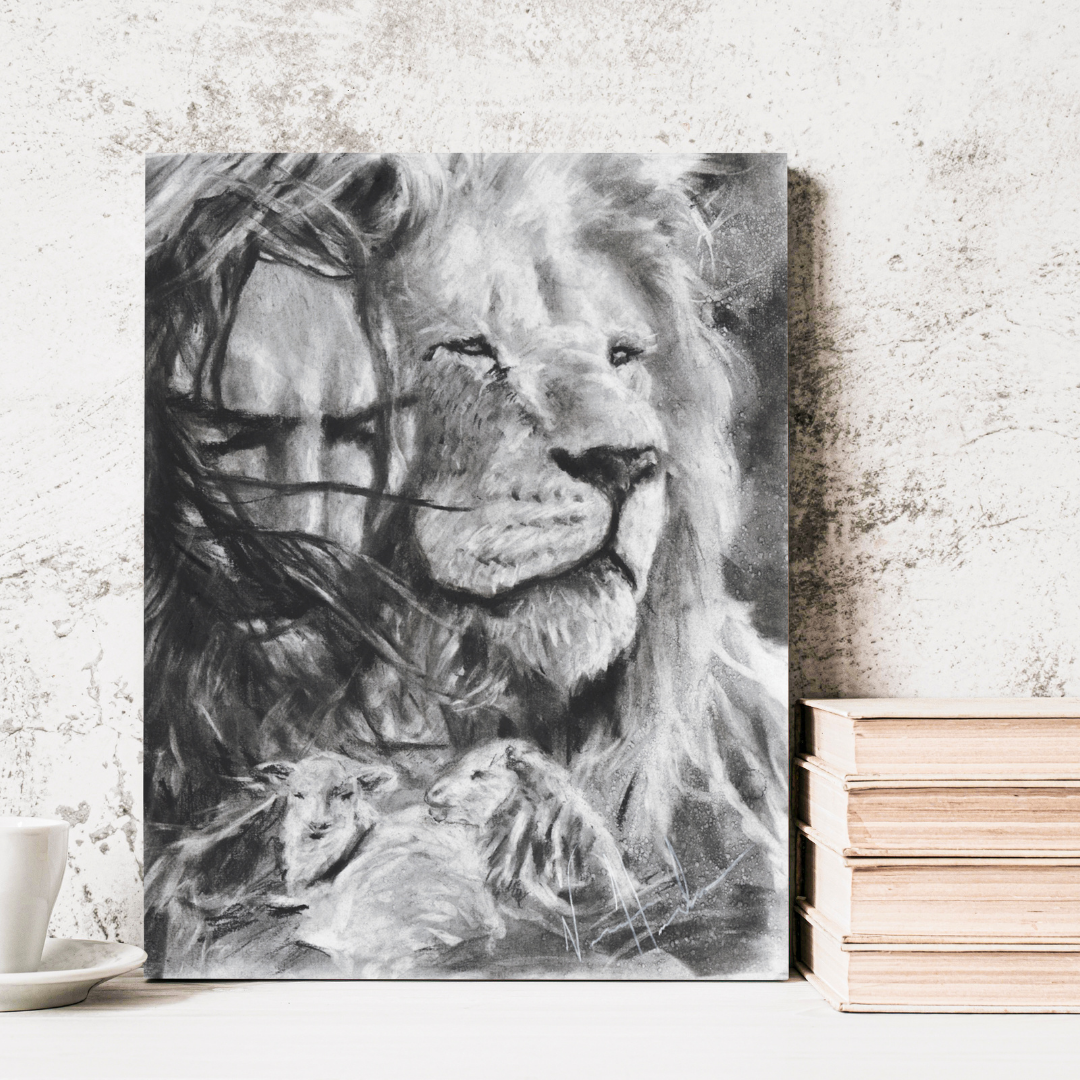 King and Shepherd (Sketch) Lion Art Print, Jesus Art Print Vanessa Horabuena