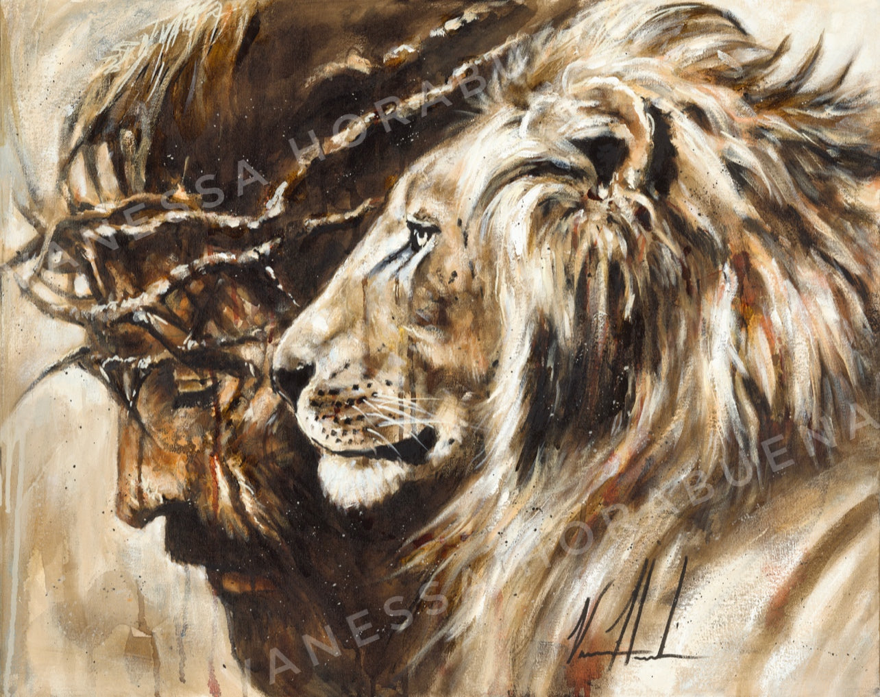 Heaven's Grace (Hand Embellished Canvas Print) Lion Art Print, Jesus Art Print Vanessa Horabuena
