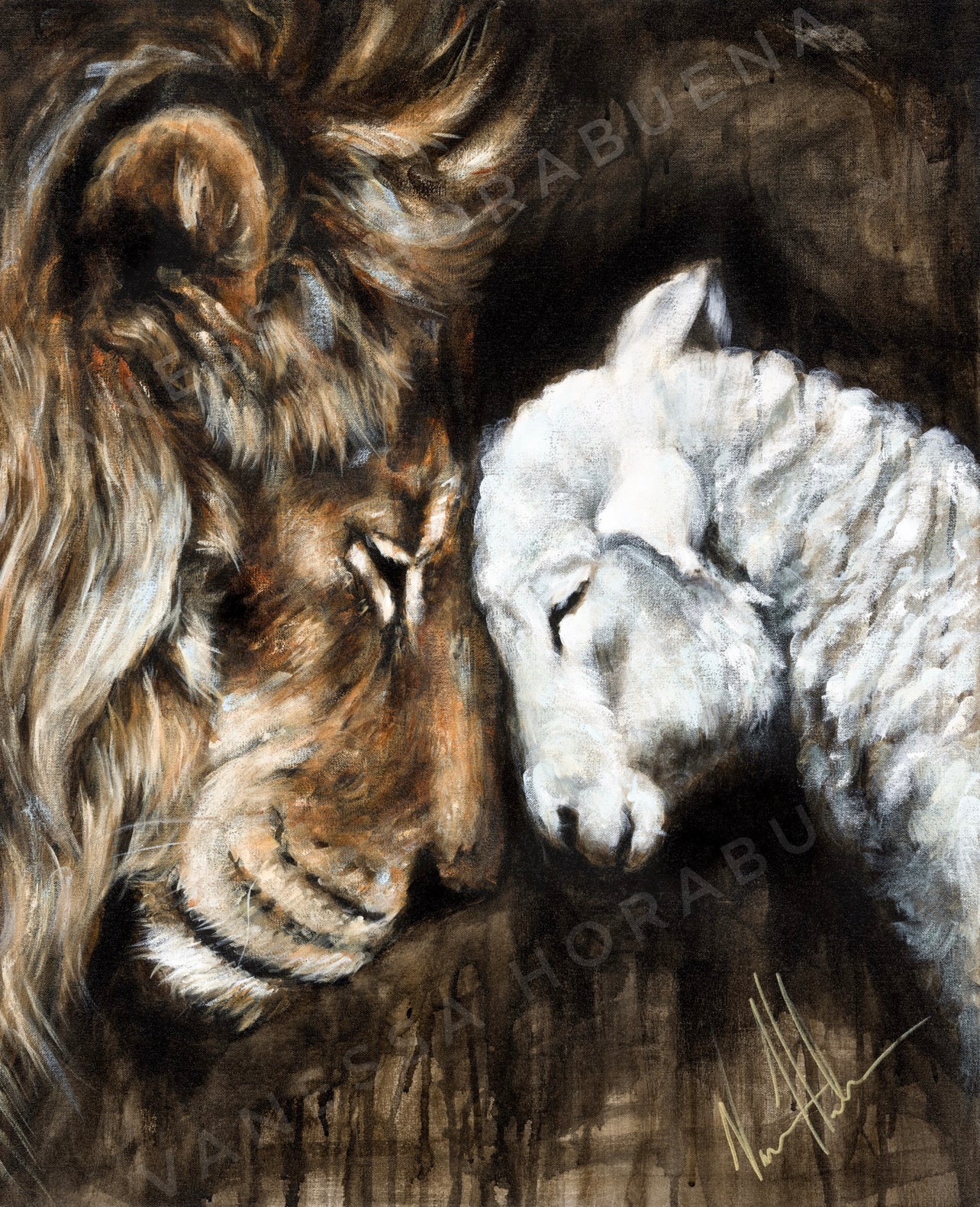 Compassion of a King (Hand Embellished Canvas Print) Lion Art Print Vanessa Horabuena