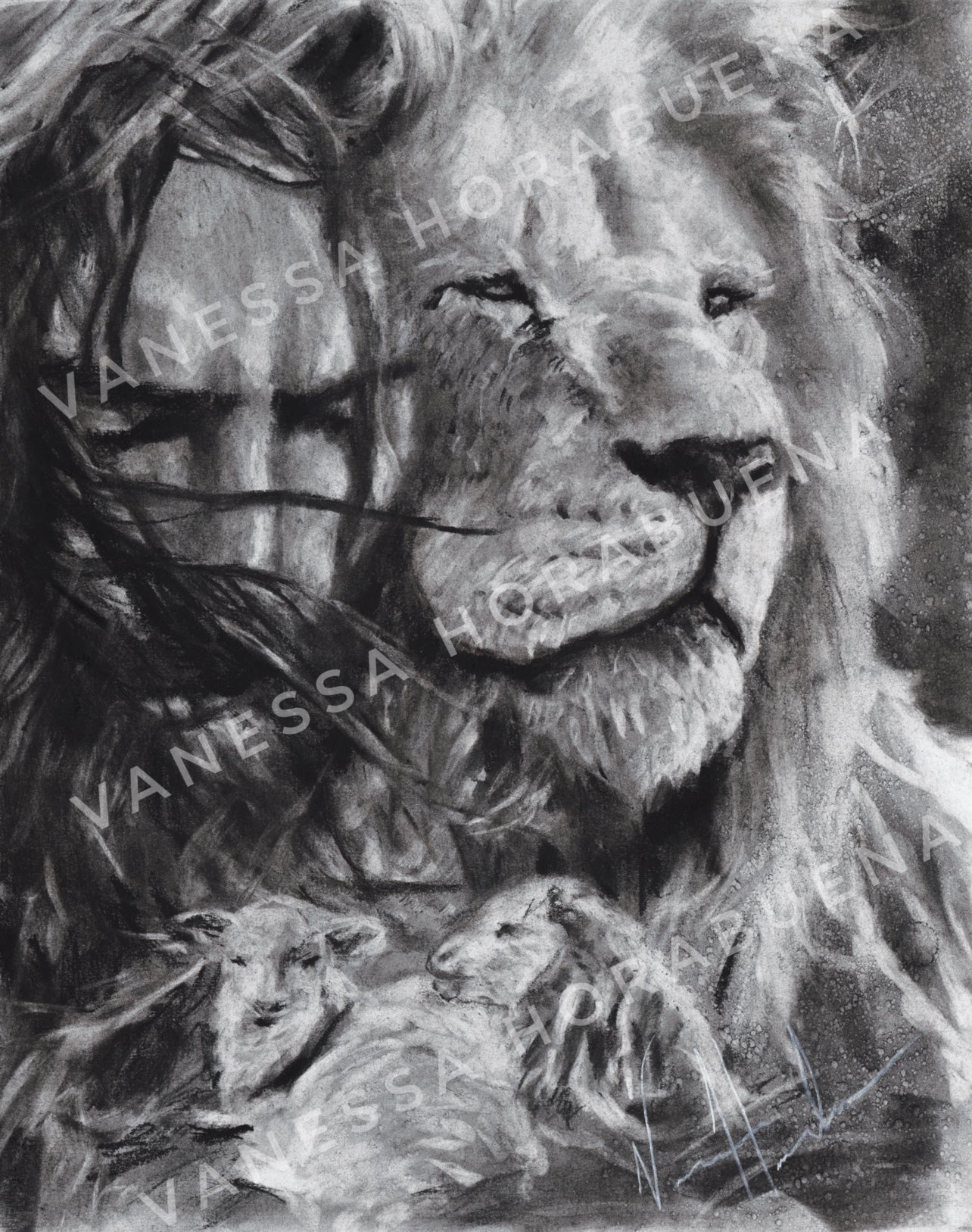 King and Shepherd (Sketch) Lion Art Print, Jesus Art Print Vanessa Horabuena