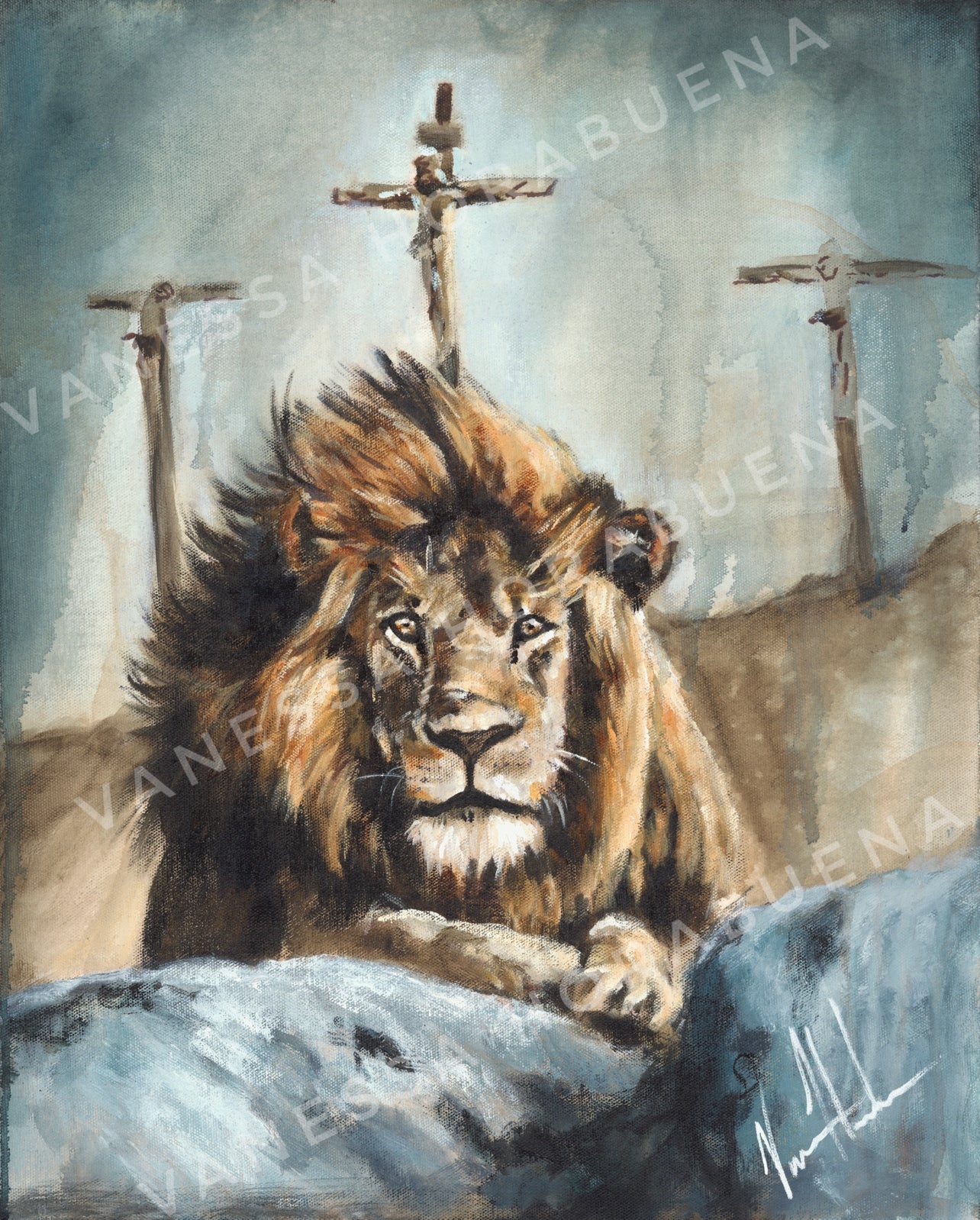 Finished Work of a King (Hand Embellished Canvas Print) Lion Art Print Vanessa Horabuena