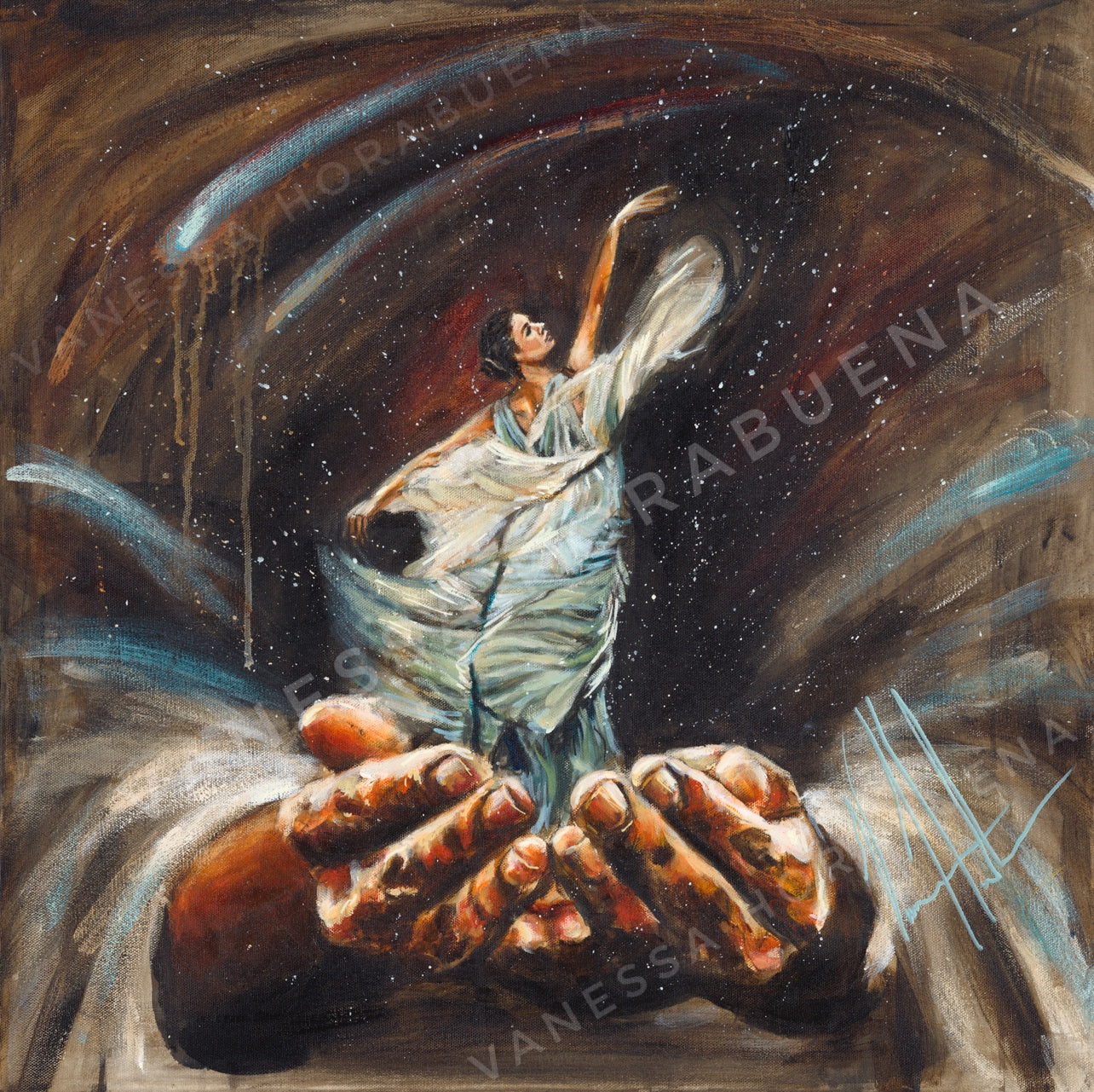 CM# 41 - Endless Dance in the Father's Hands - Brunette Version - 8"X8" - Canvas Print Vanessa Horabuena