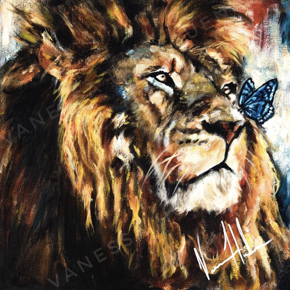 Courage to Change (Hand Embellished Canvas Print) Lion Art Print Vanessa Horabuena
