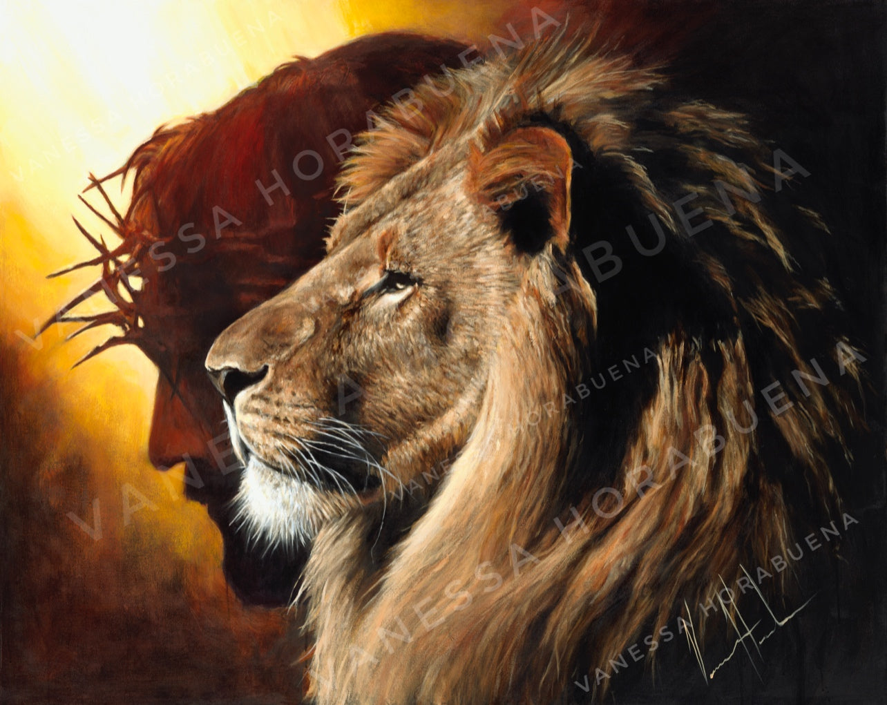 The Lion of Judah (Hand Embellishment Canvas Print) Lion Art Print, Jesus Art Print Vanessa Horabuena