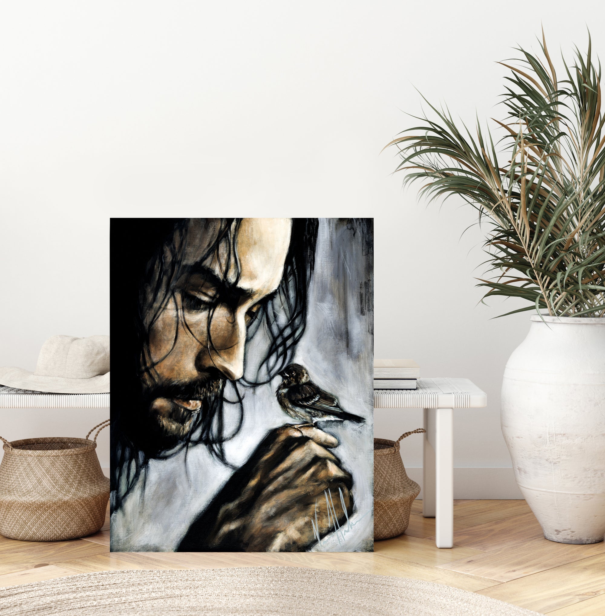 Watcher of the Sparrow (Hand Embellished Canvas Print) Jesus Art Print Vanessa Horabuena