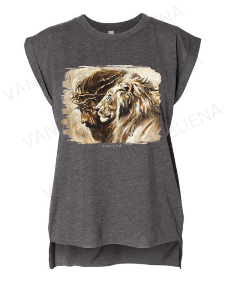 Heaven's Grace - Ladies Rolled Sleeve Muscle T-Shirt Poly-Blend Vanessa Horabuena Dark Grey Heather Small
