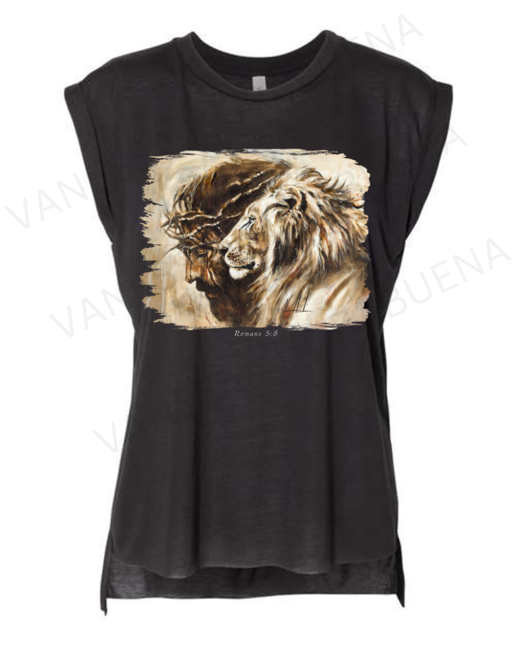 Heaven's Grace - Ladies Rolled Sleeve Muscle T-Shirt Poly-Blend Vanessa Horabuena Black Small
