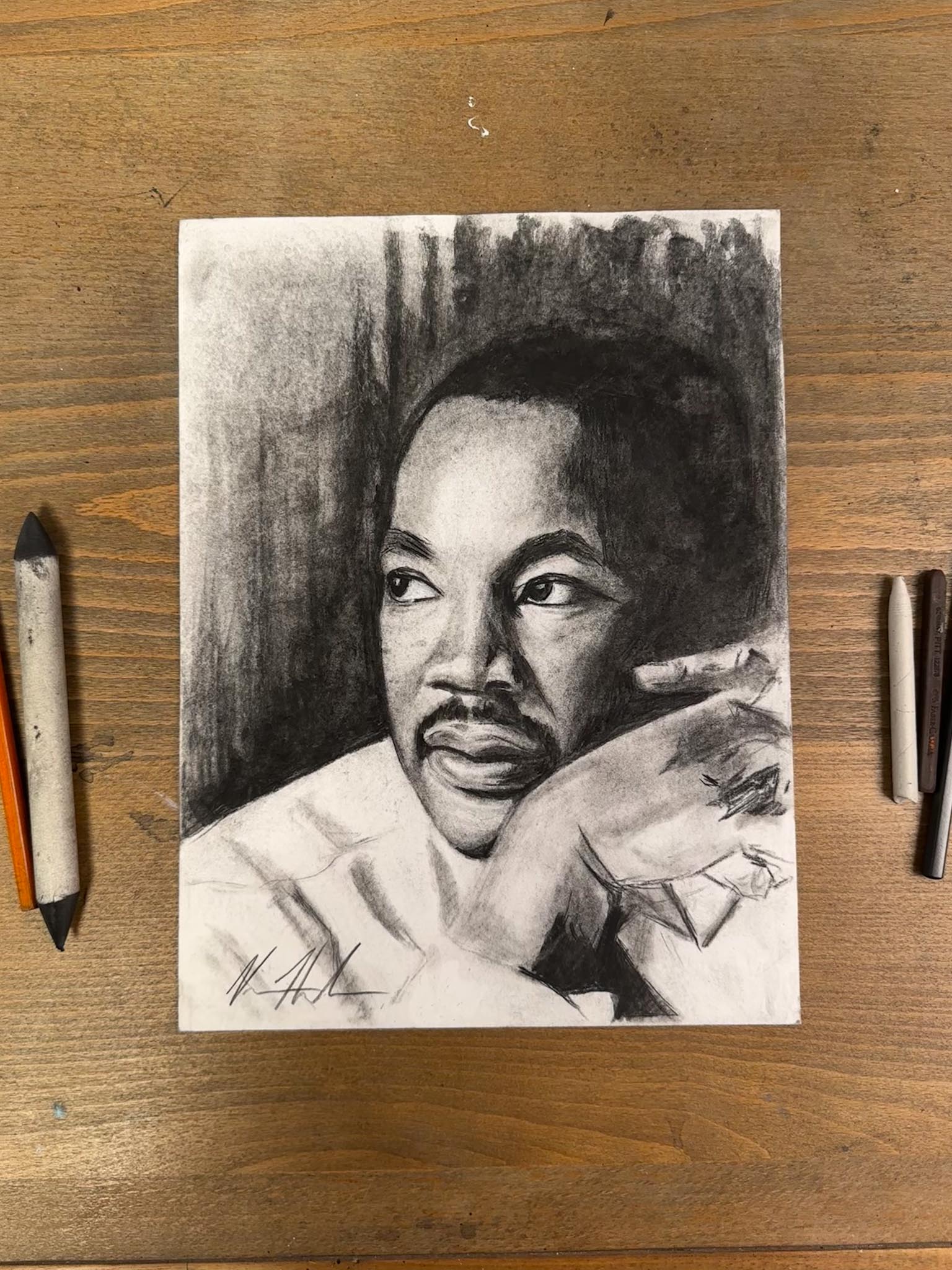 MLK - 9”x12” Original Charcoal Drawing