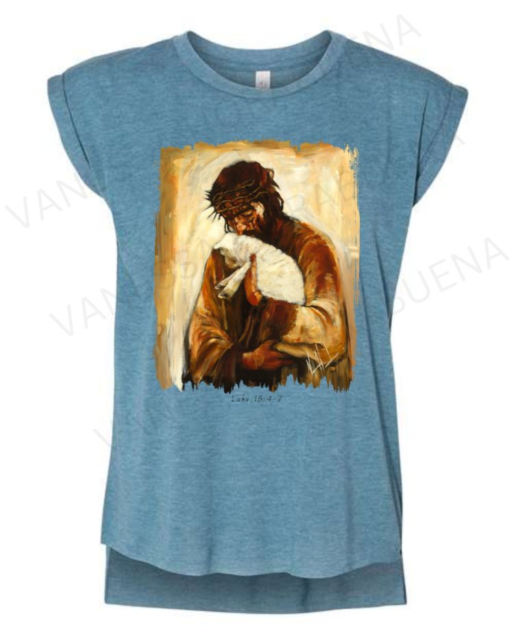 For the One Who Lost Its Way - Fall Edition - Ladies Rolled Sleeve Muscle T-Shirt Poly-Blend Vanessa Horabuena Heather Teal Small